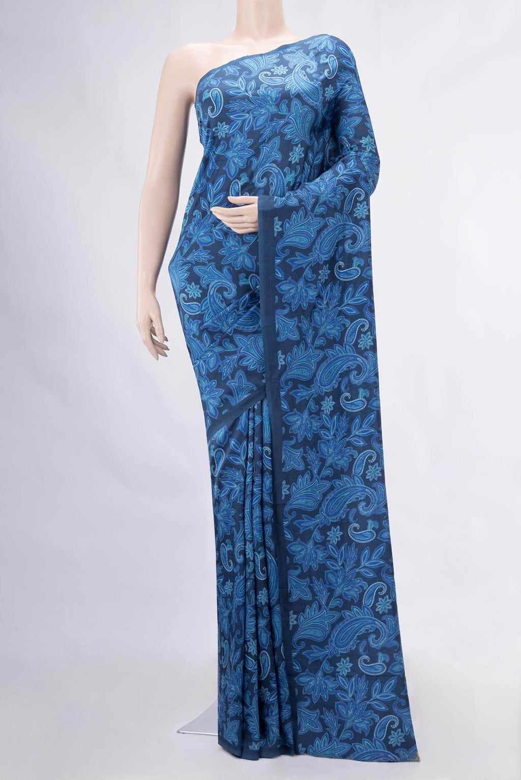 Blue Printed Silk Saree