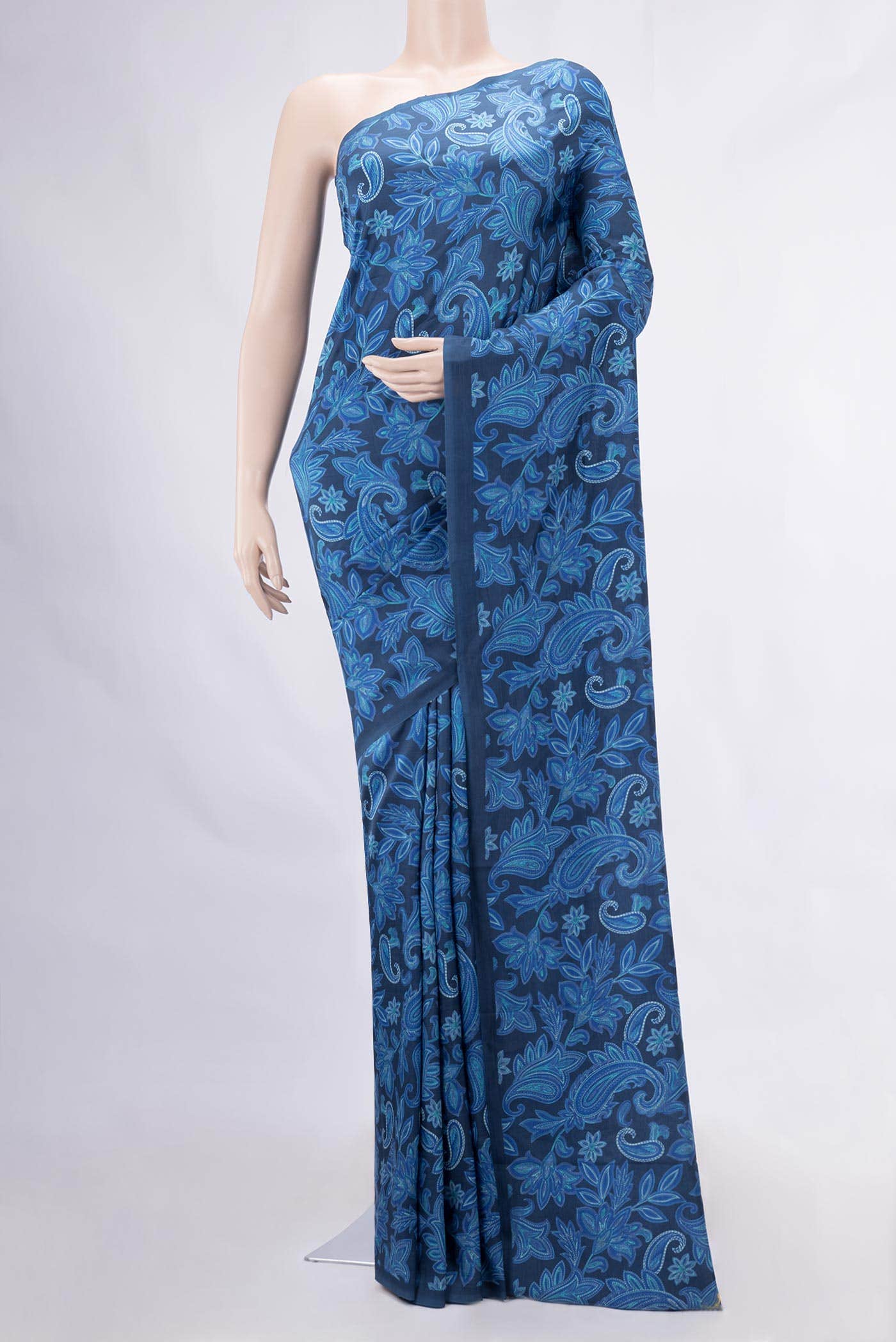 Blue Printed Silk Saree
