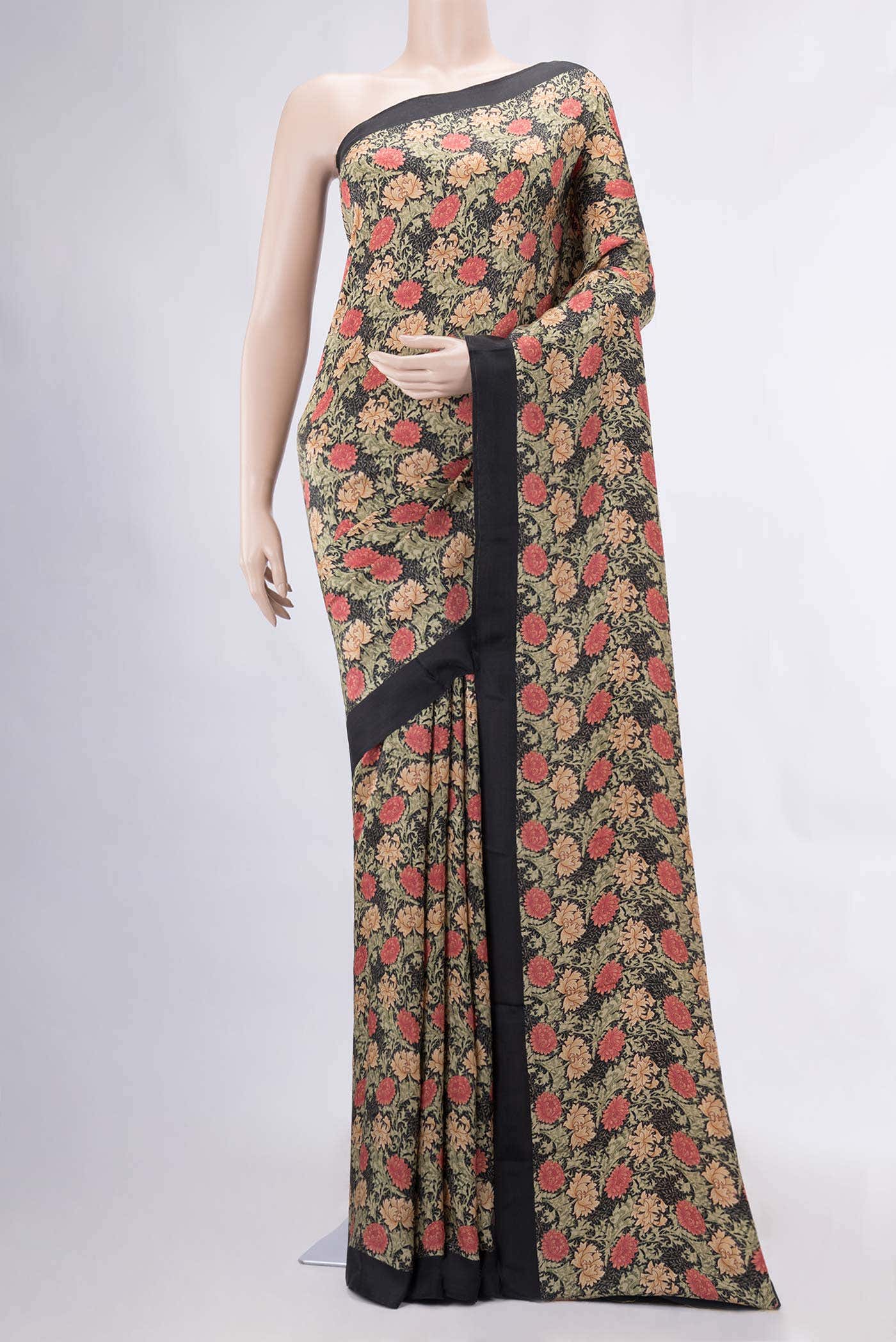 Black Printed Silk Saree