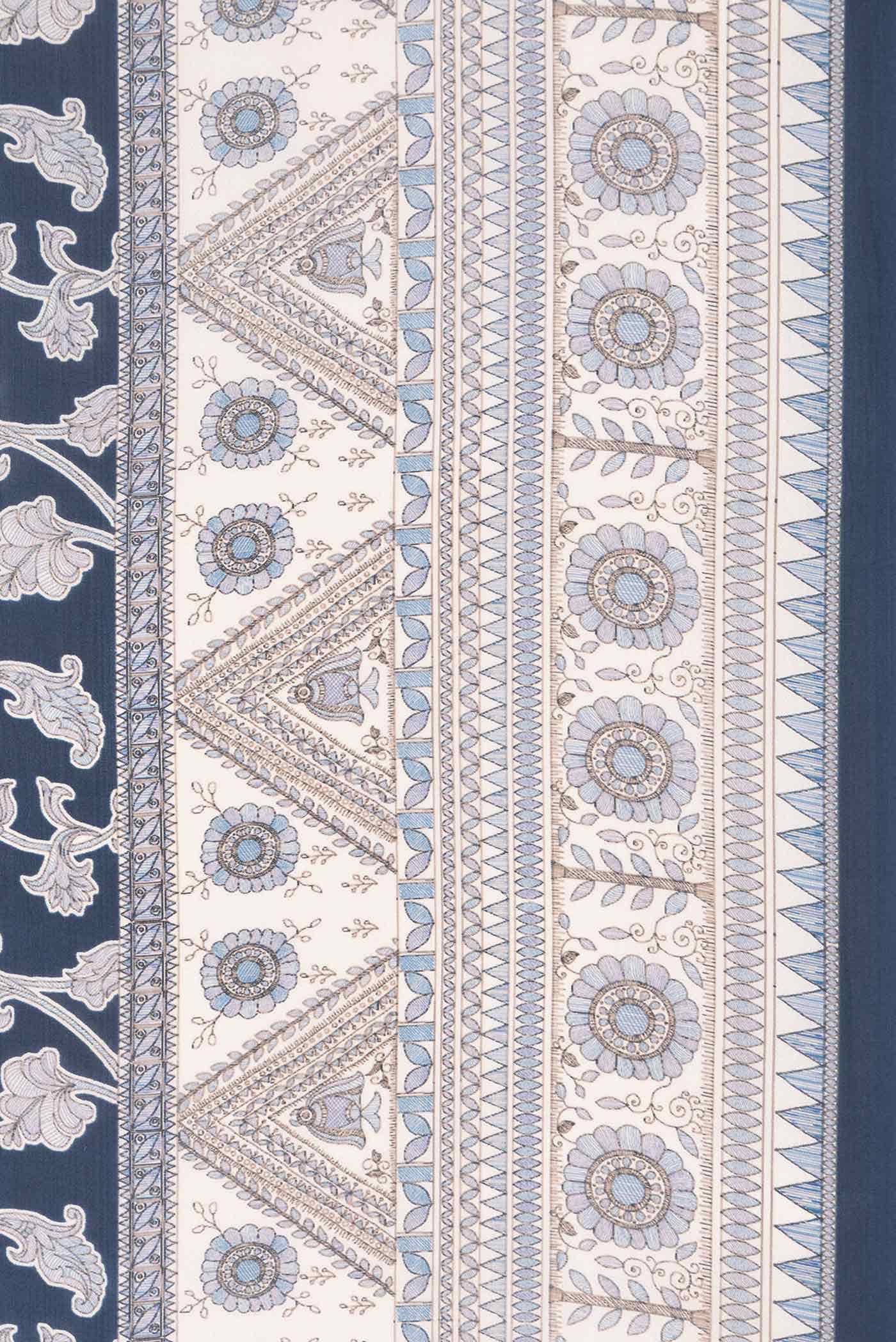 Navy Blue Printed Silk Saree