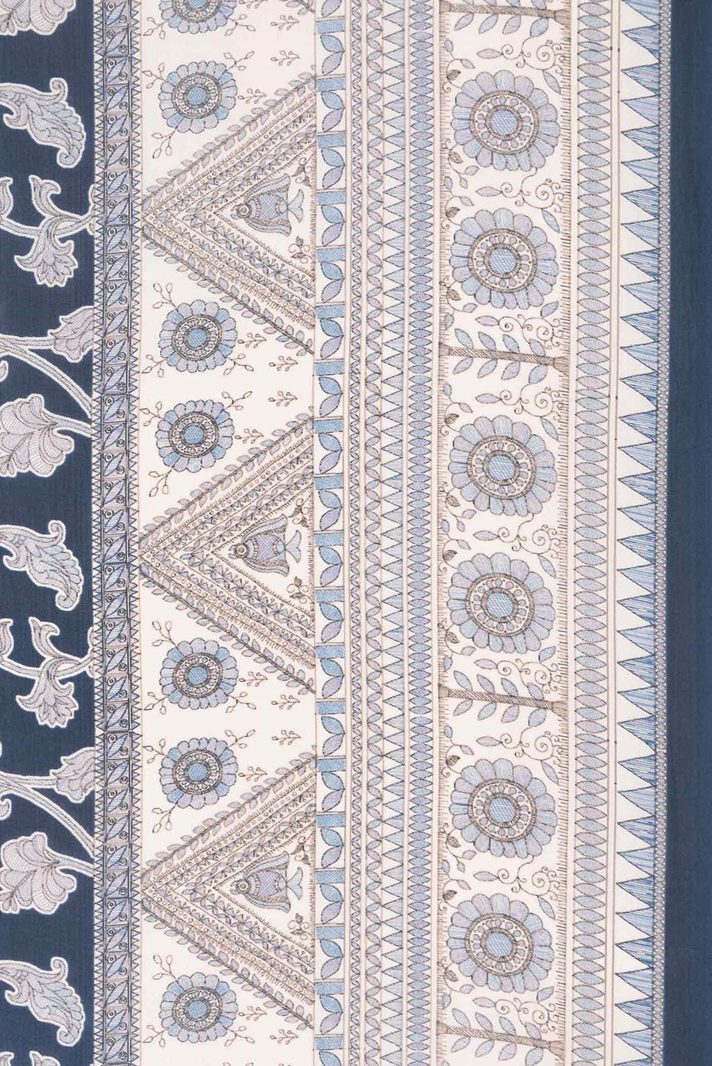 Navy Blue Printed Silk Saree