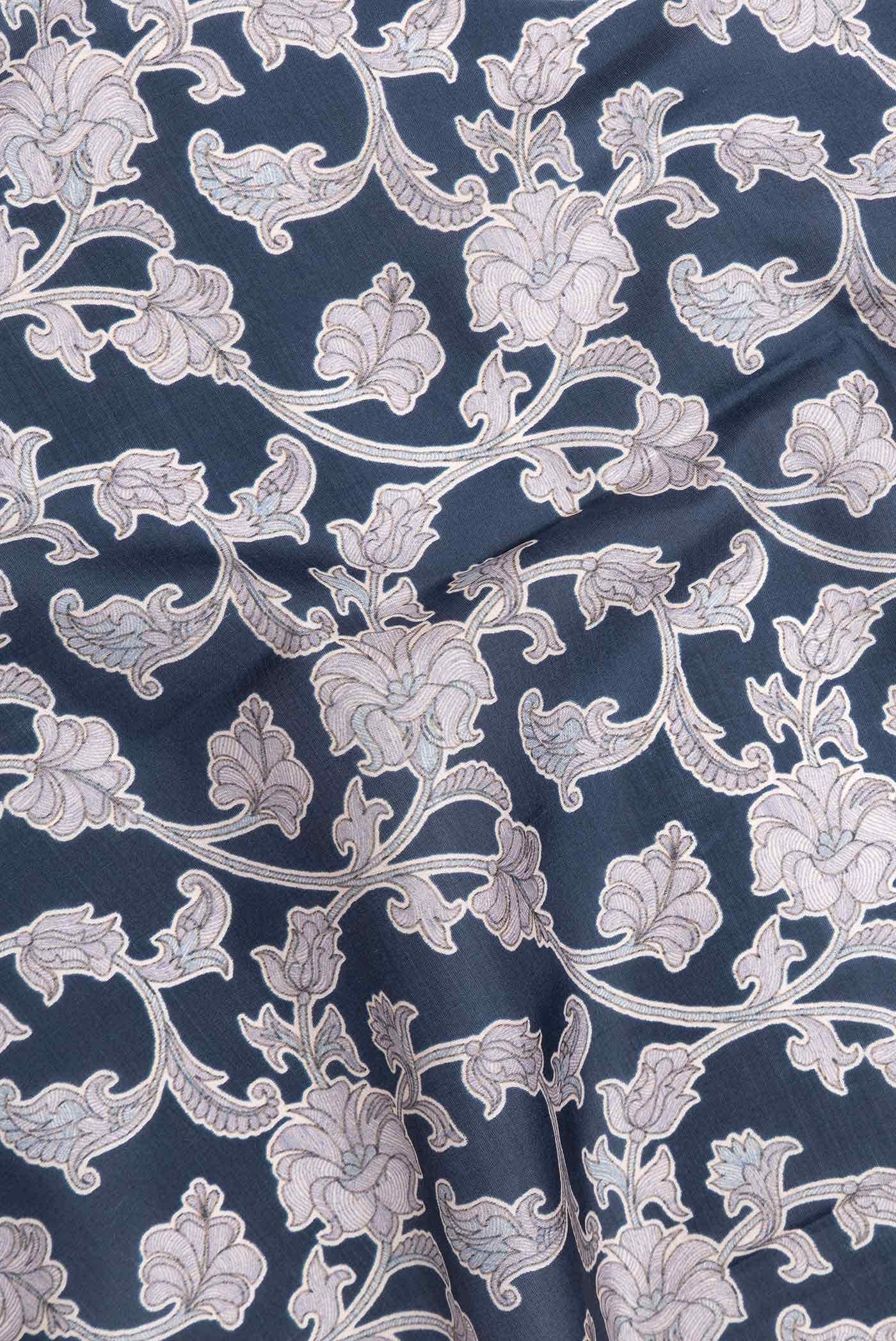 Navy Blue Printed Silk Saree