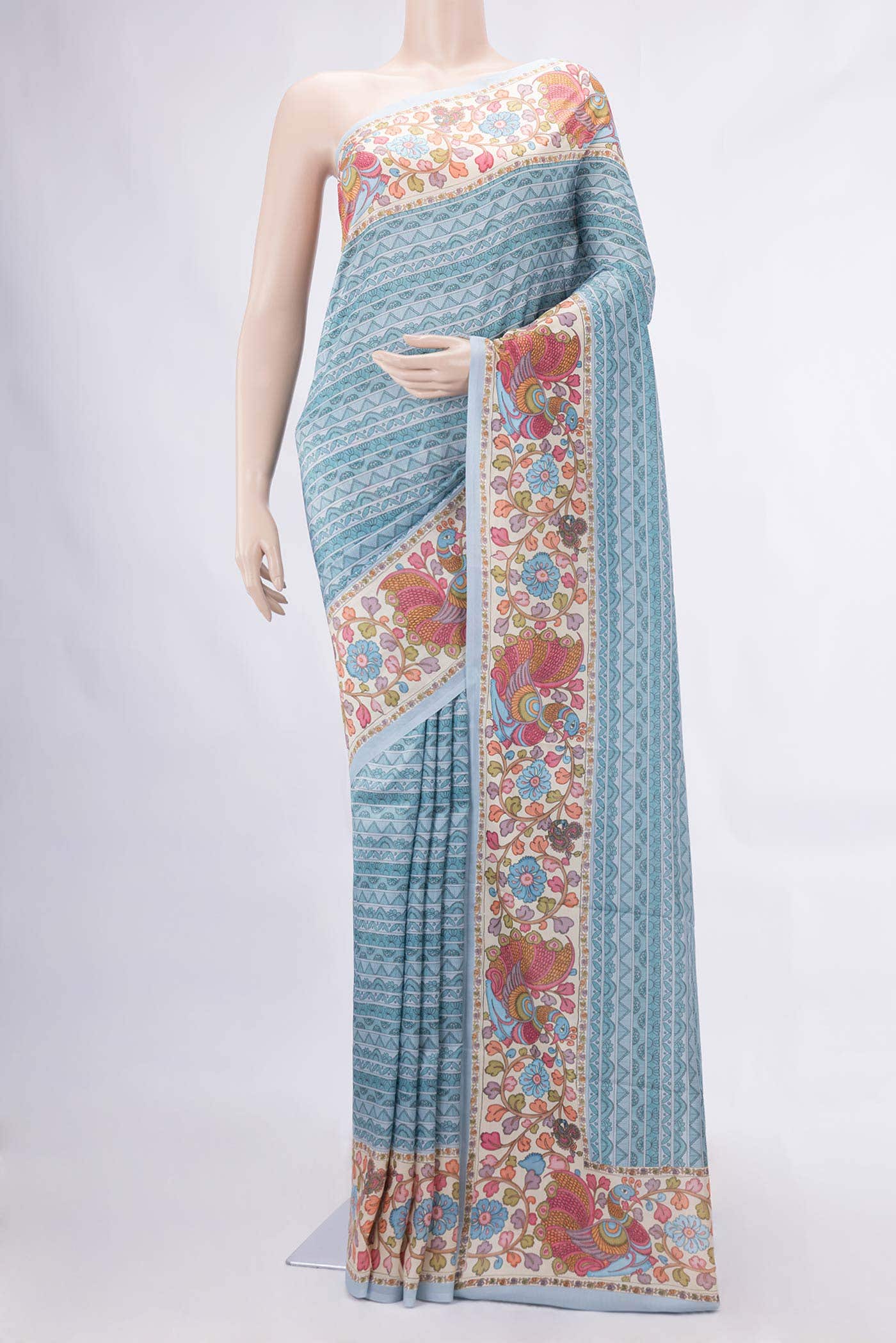 Light Blue Printed Silk Saree