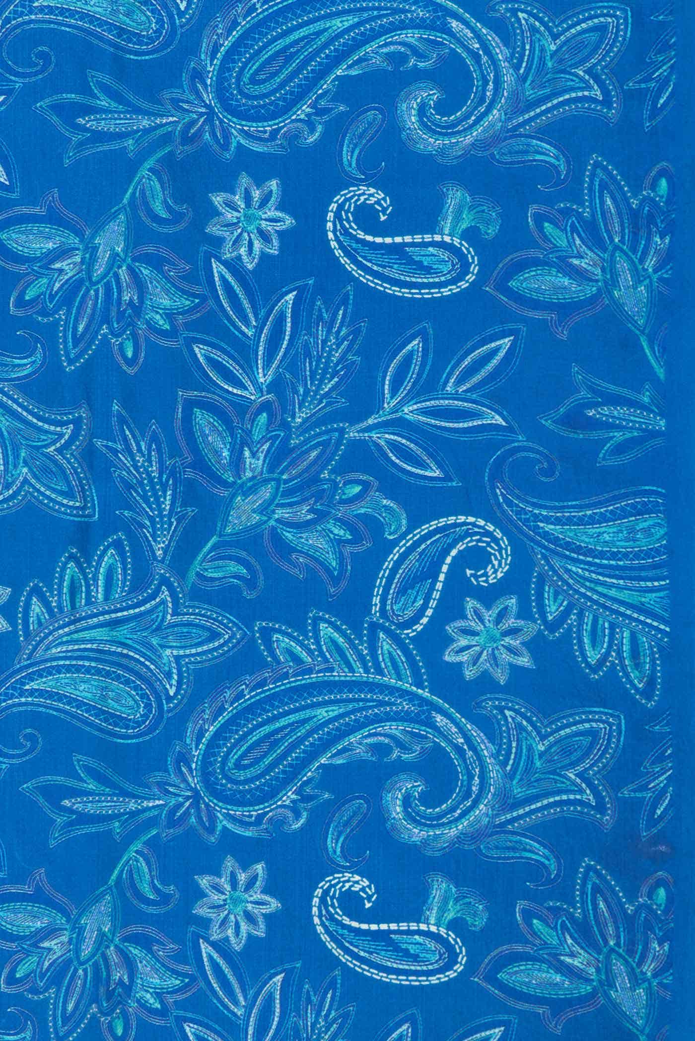 Blue Dual Tone Printed Silk Saree