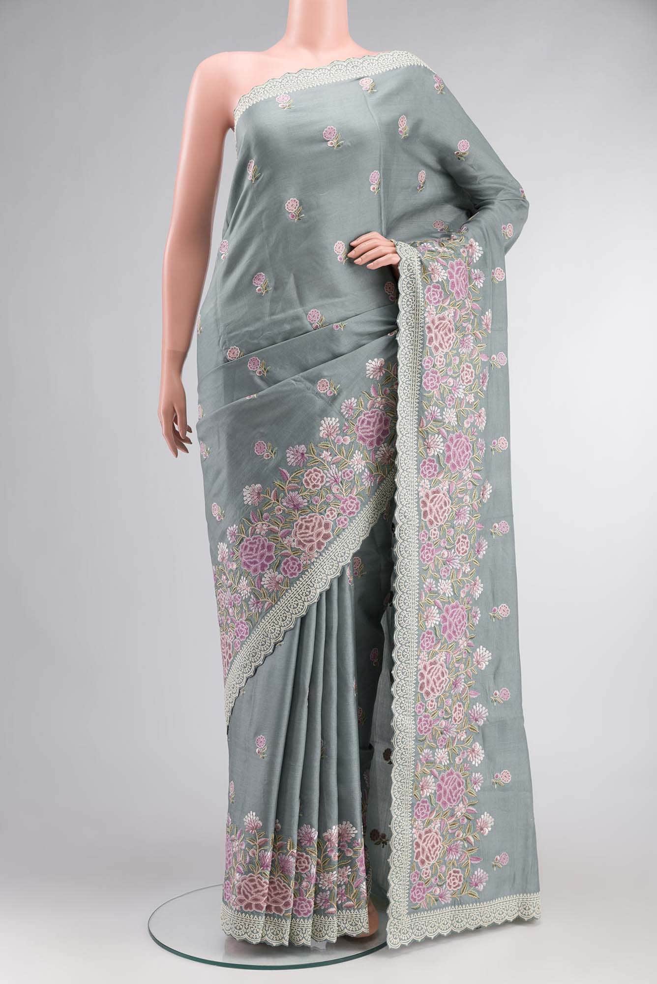 Grey Bhagalpuri Tussar Silk Saree