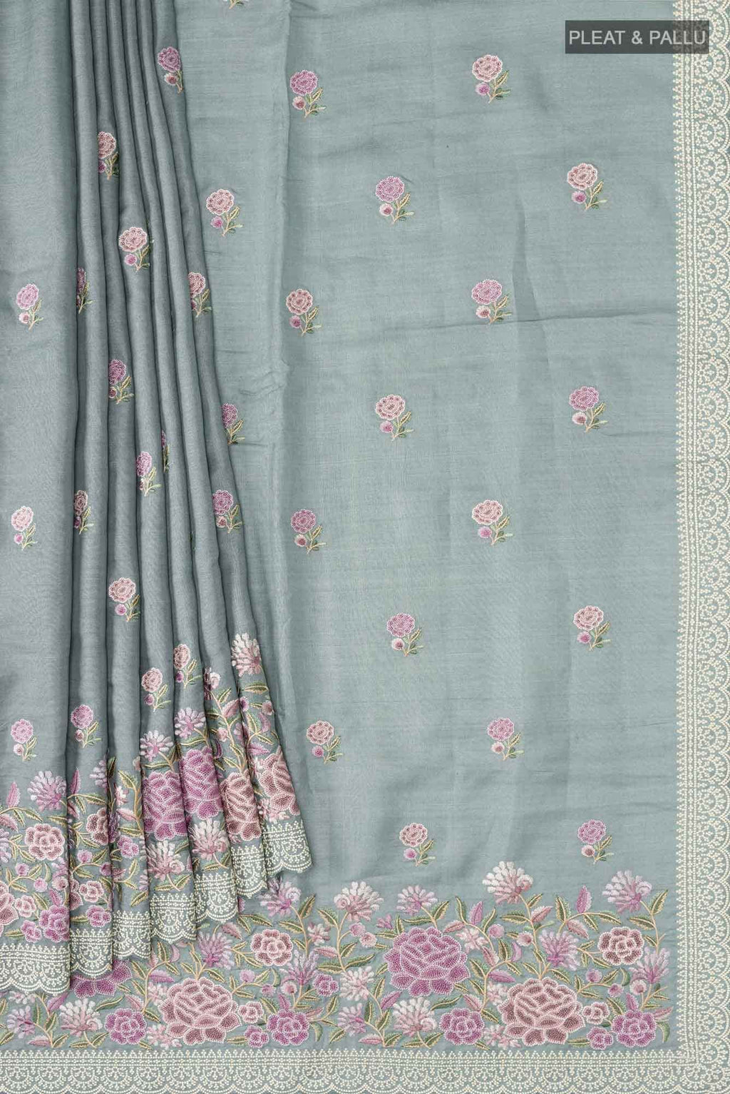 Grey Bhagalpuri Tussar Silk Saree