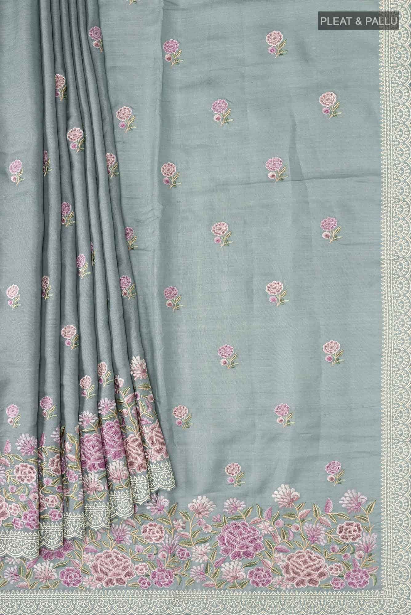 Grey Bhagalpuri Tussar Silk Saree