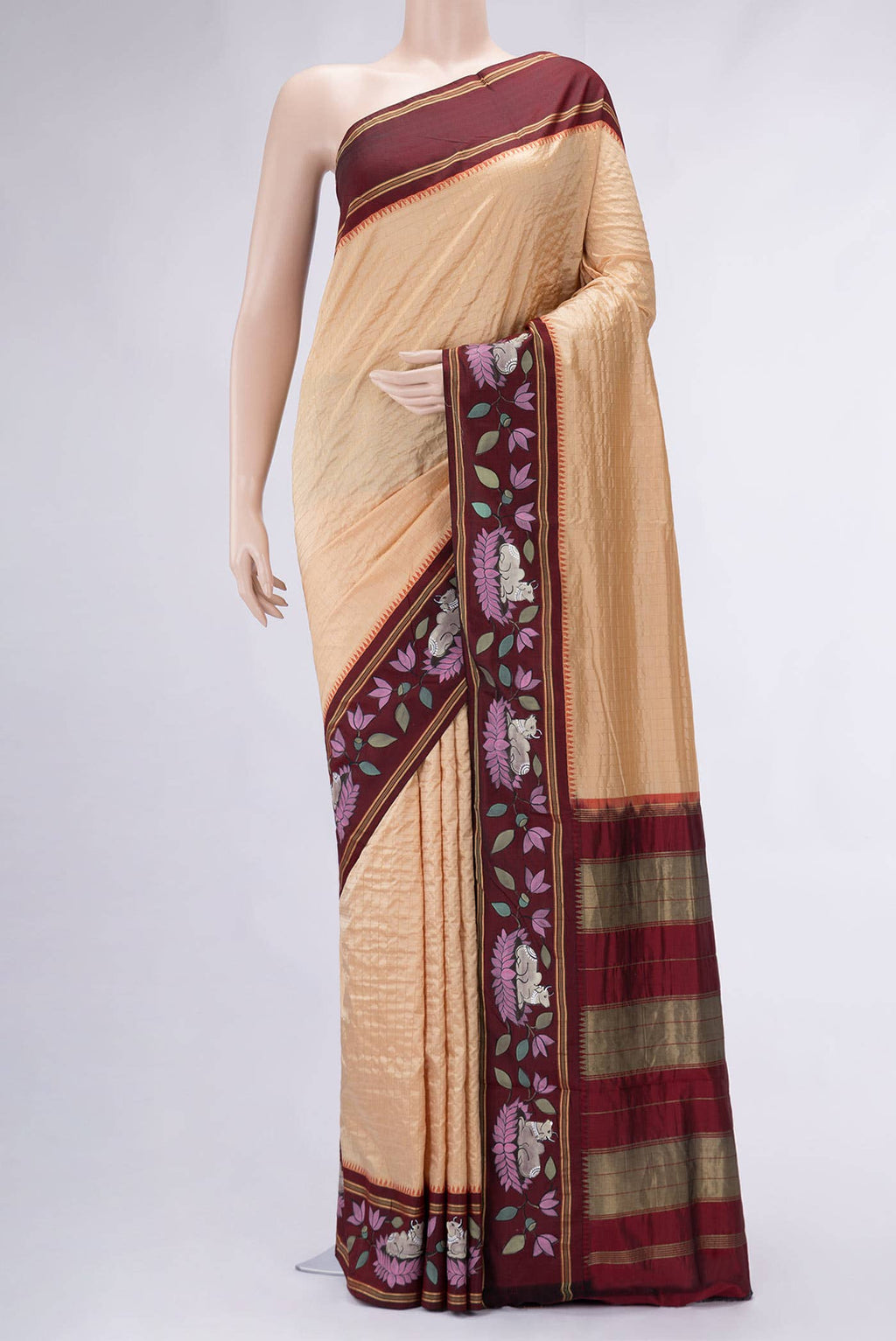 Sandal Kanchipuram Silk Saree
