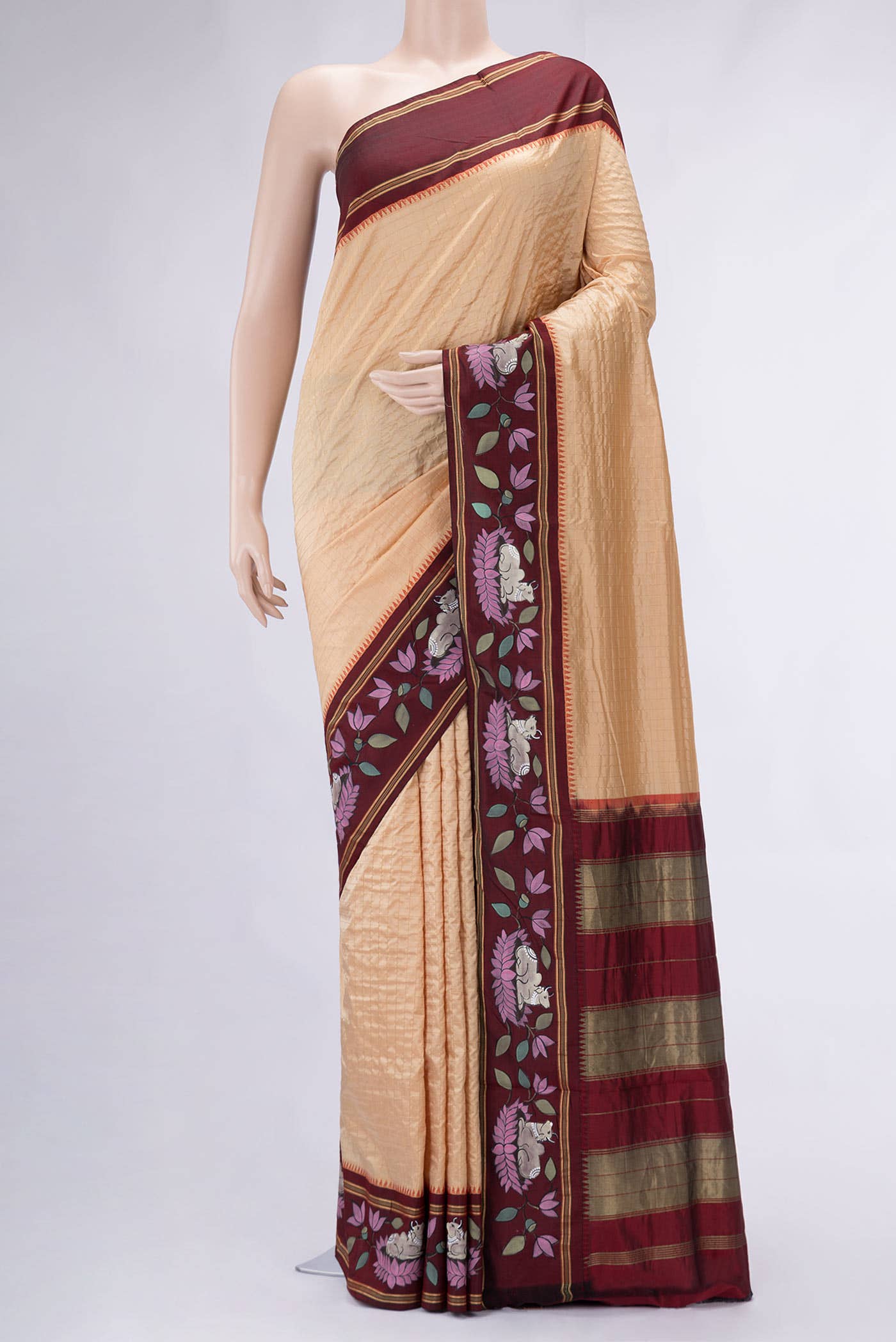 Sandal Kanchipuram Silk Saree