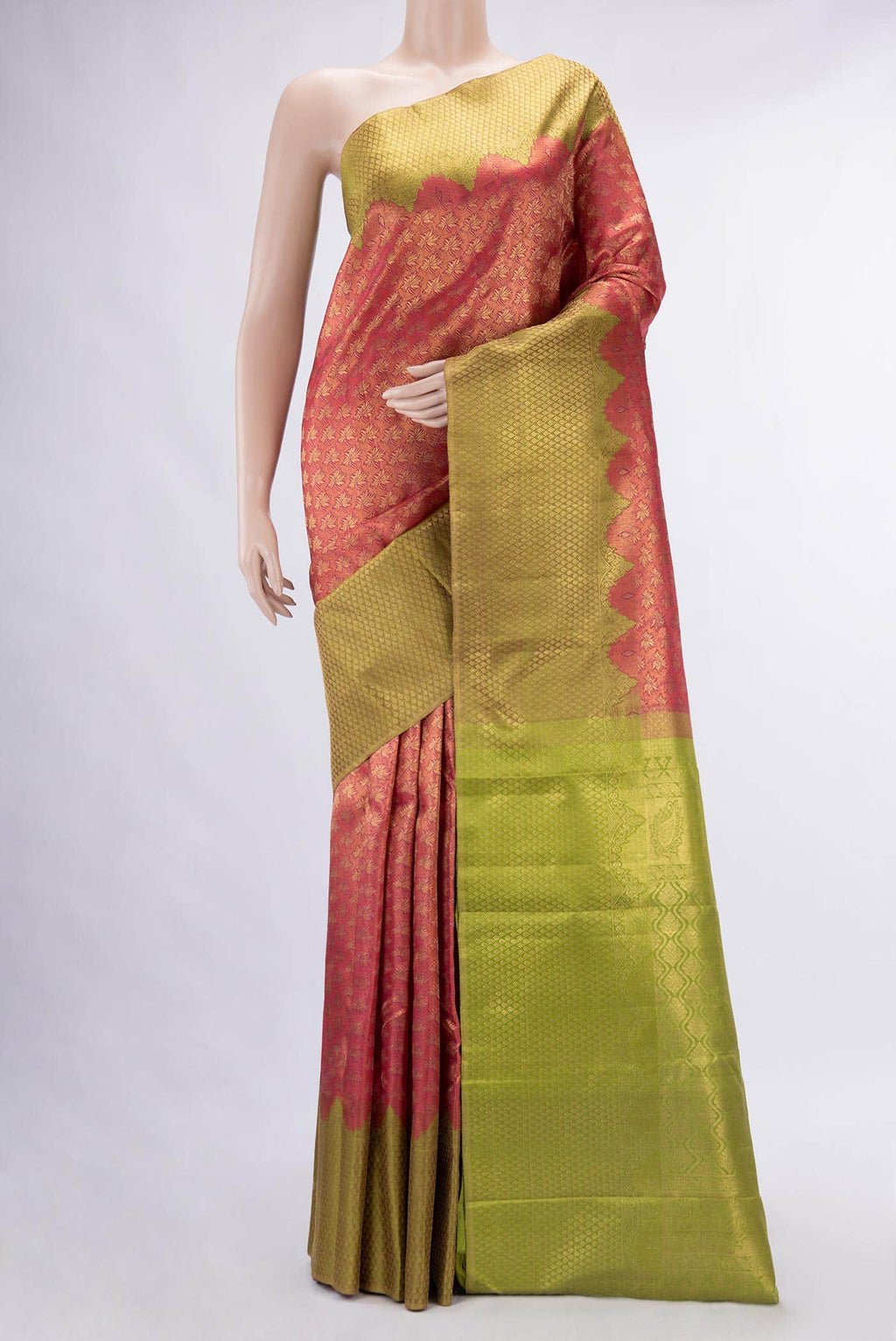 Pure Silk Pure Zari Dark Pink Kanchipuram Tissue Saree