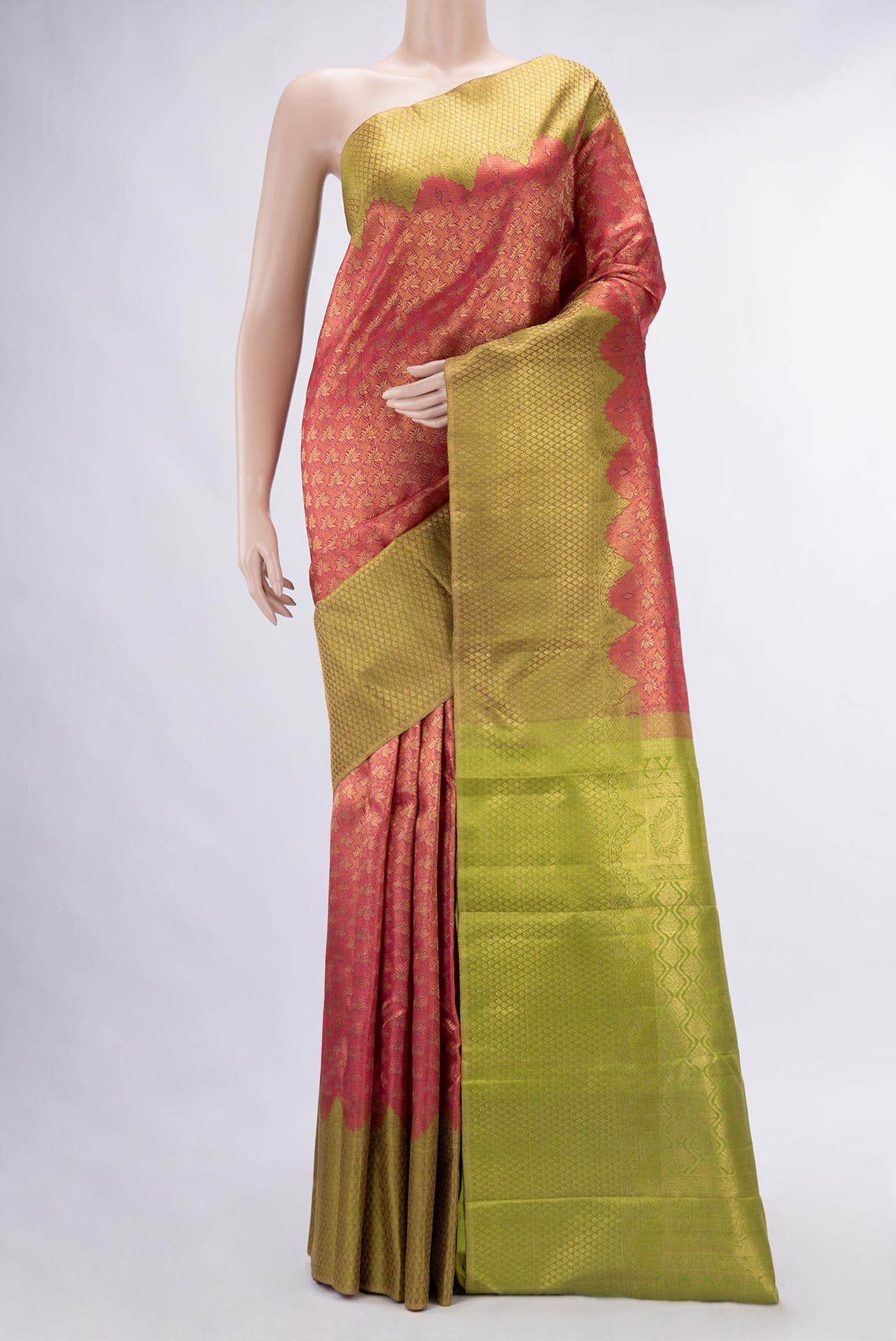 Pure Silk Pure Zari Dark Pink Kanchipuram Tissue Saree