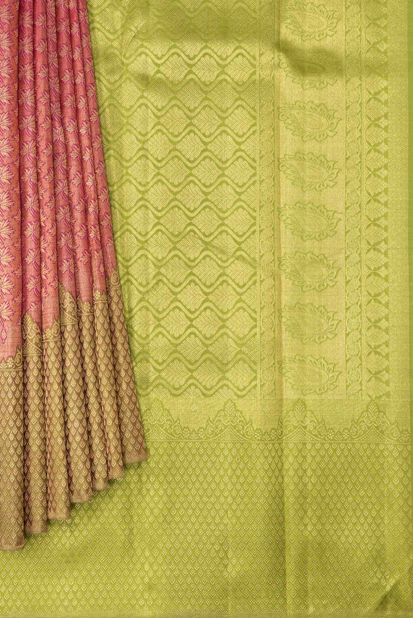 Pure Silk Pure Zari Dark Pink Kanchipuram Tissue Saree
