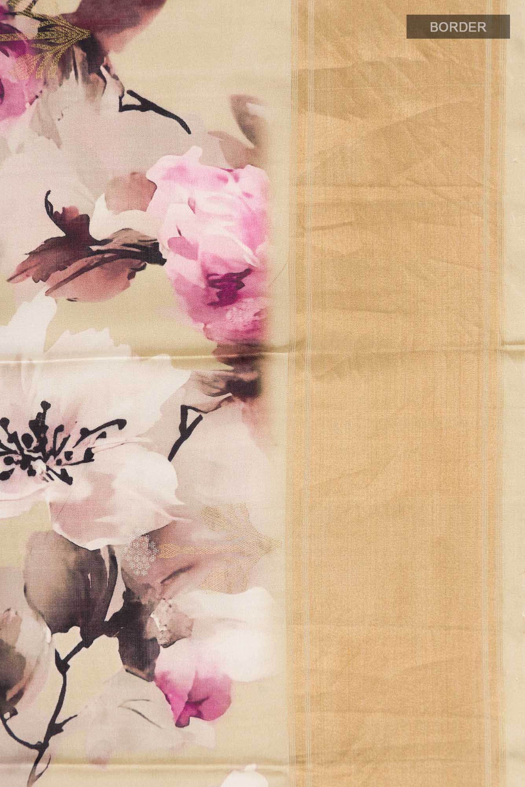 Beige Printed Silk Saree