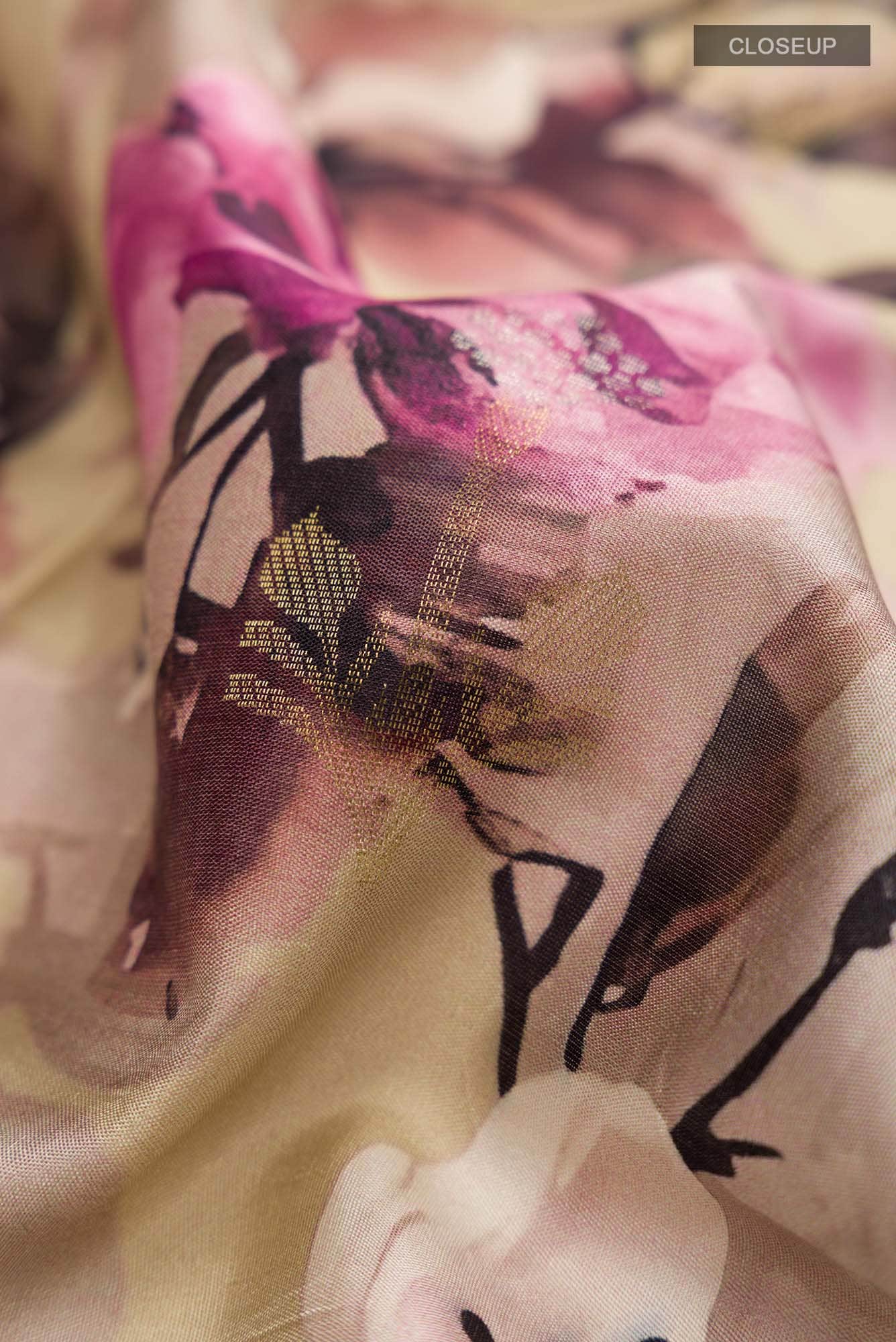 Beige Printed Silk Saree