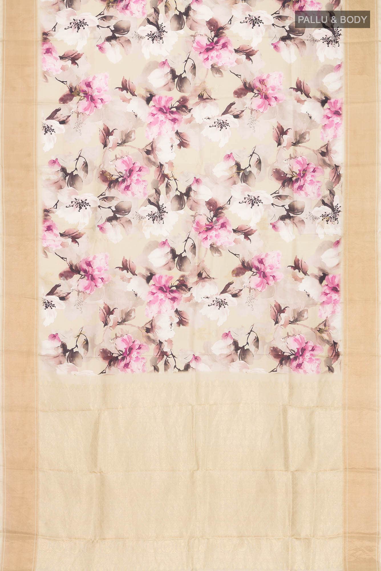 Beige Printed Silk Saree