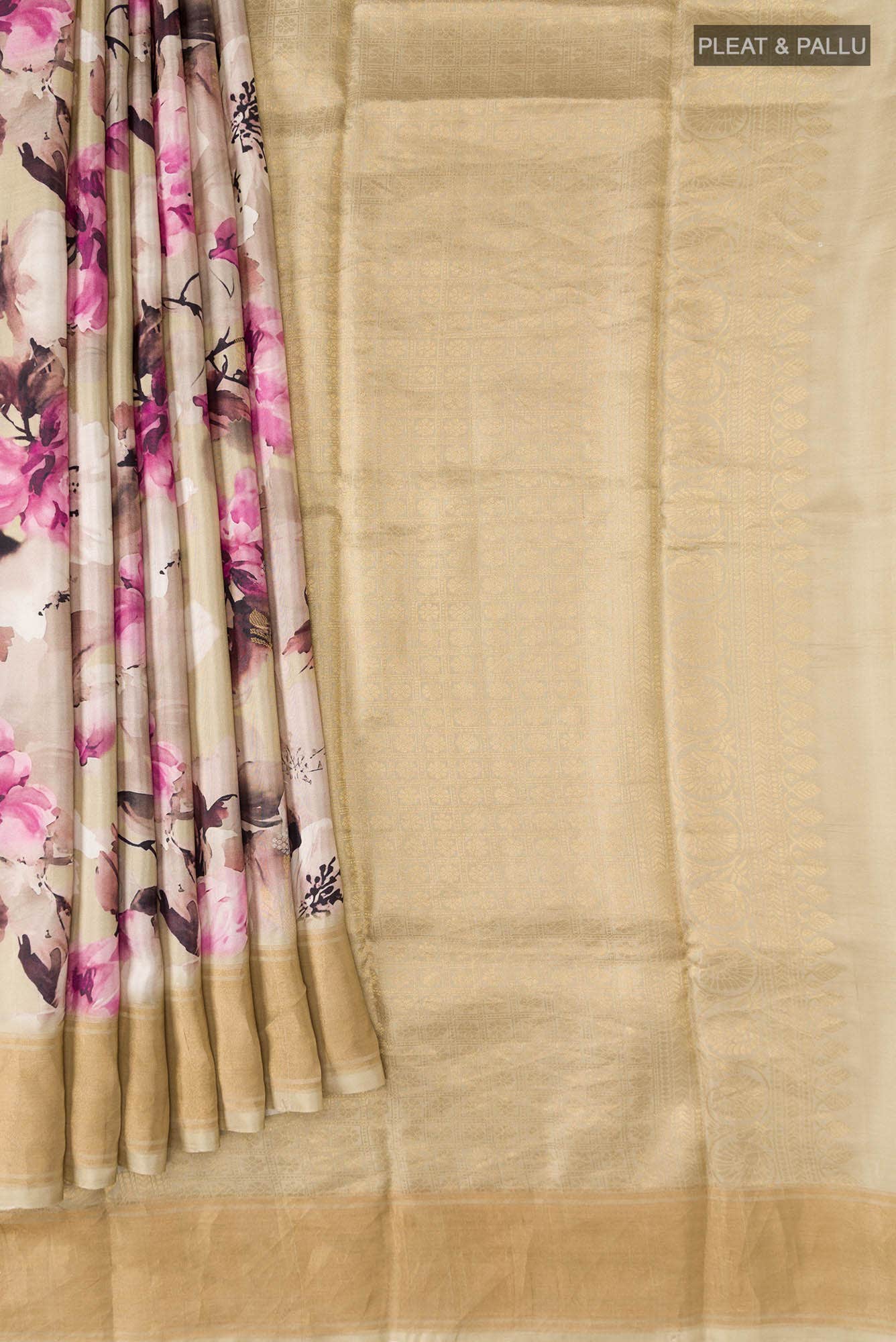 Beige Printed Silk Saree