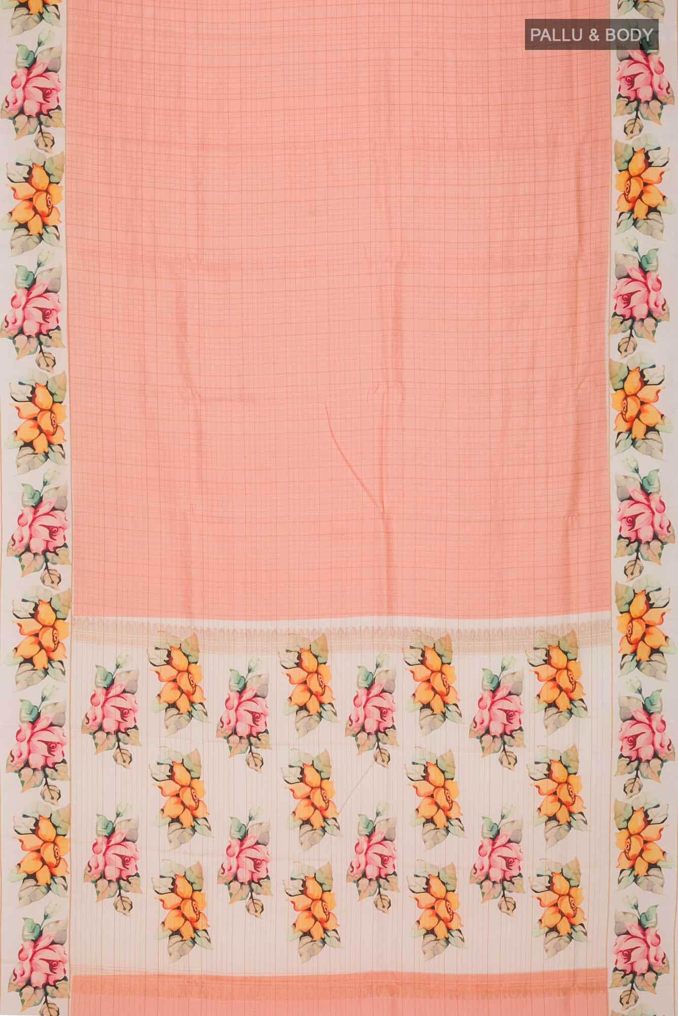 Peach Printed Silk Saree