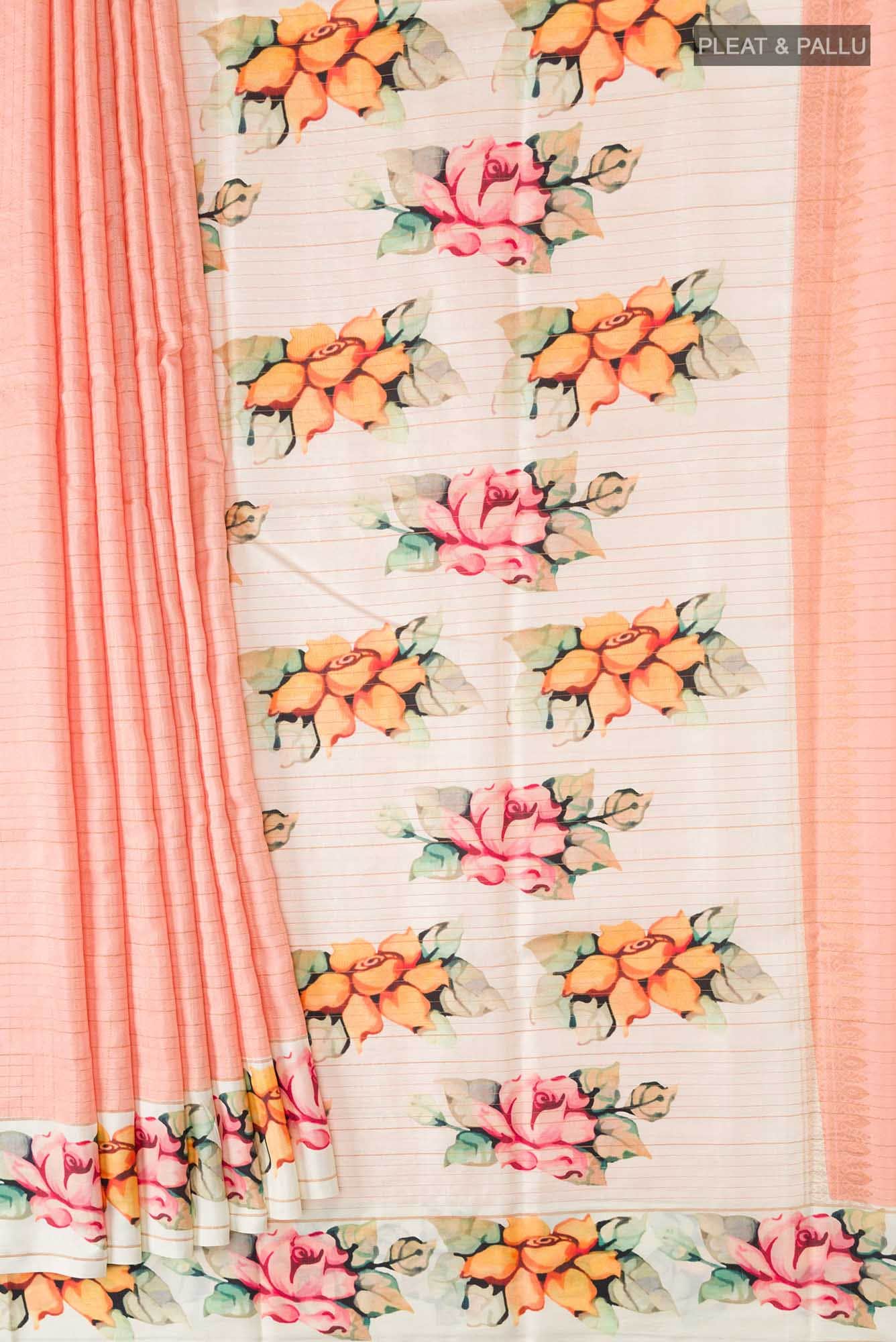 Peach Printed Silk Saree