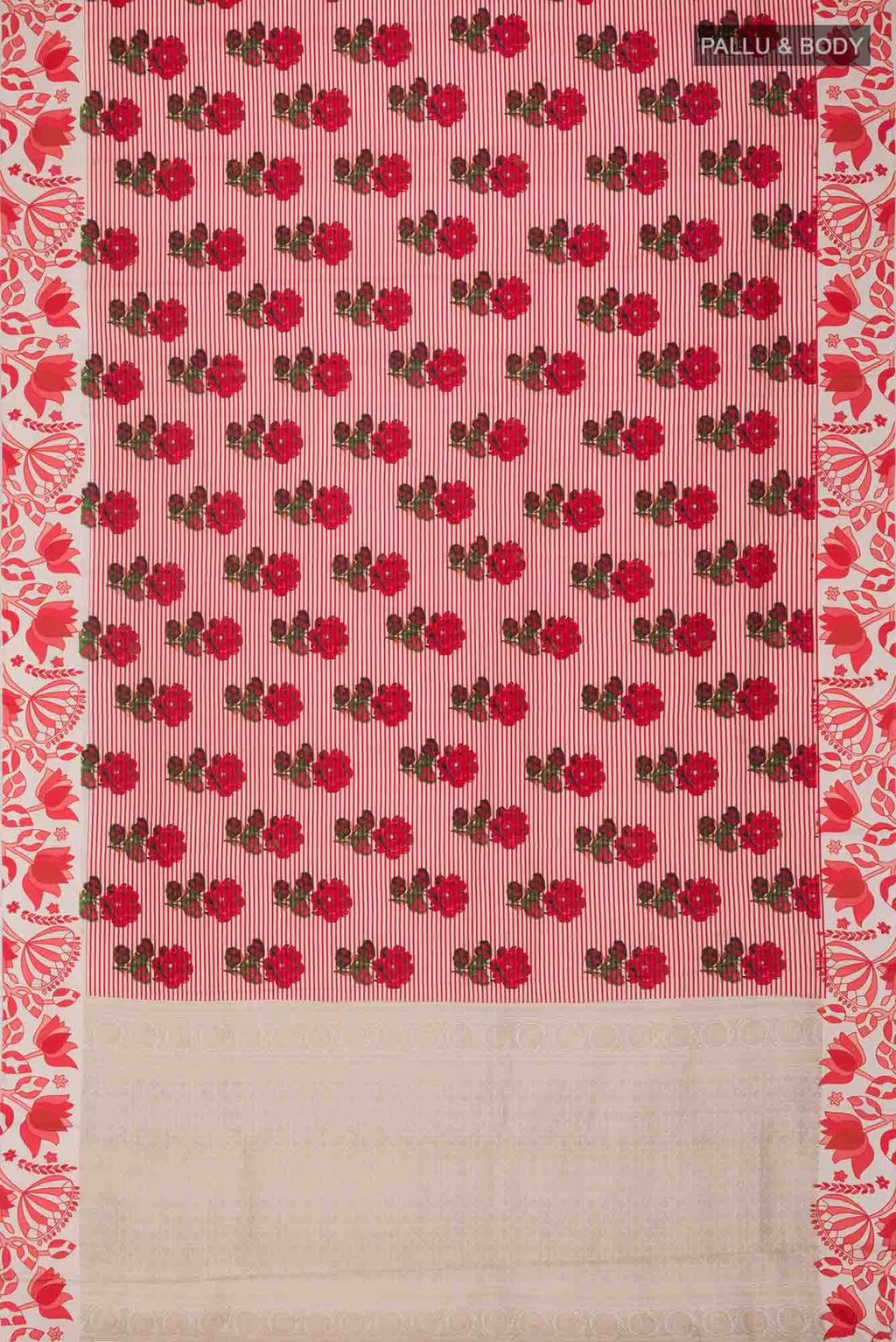 Cream Printed Silk Saree