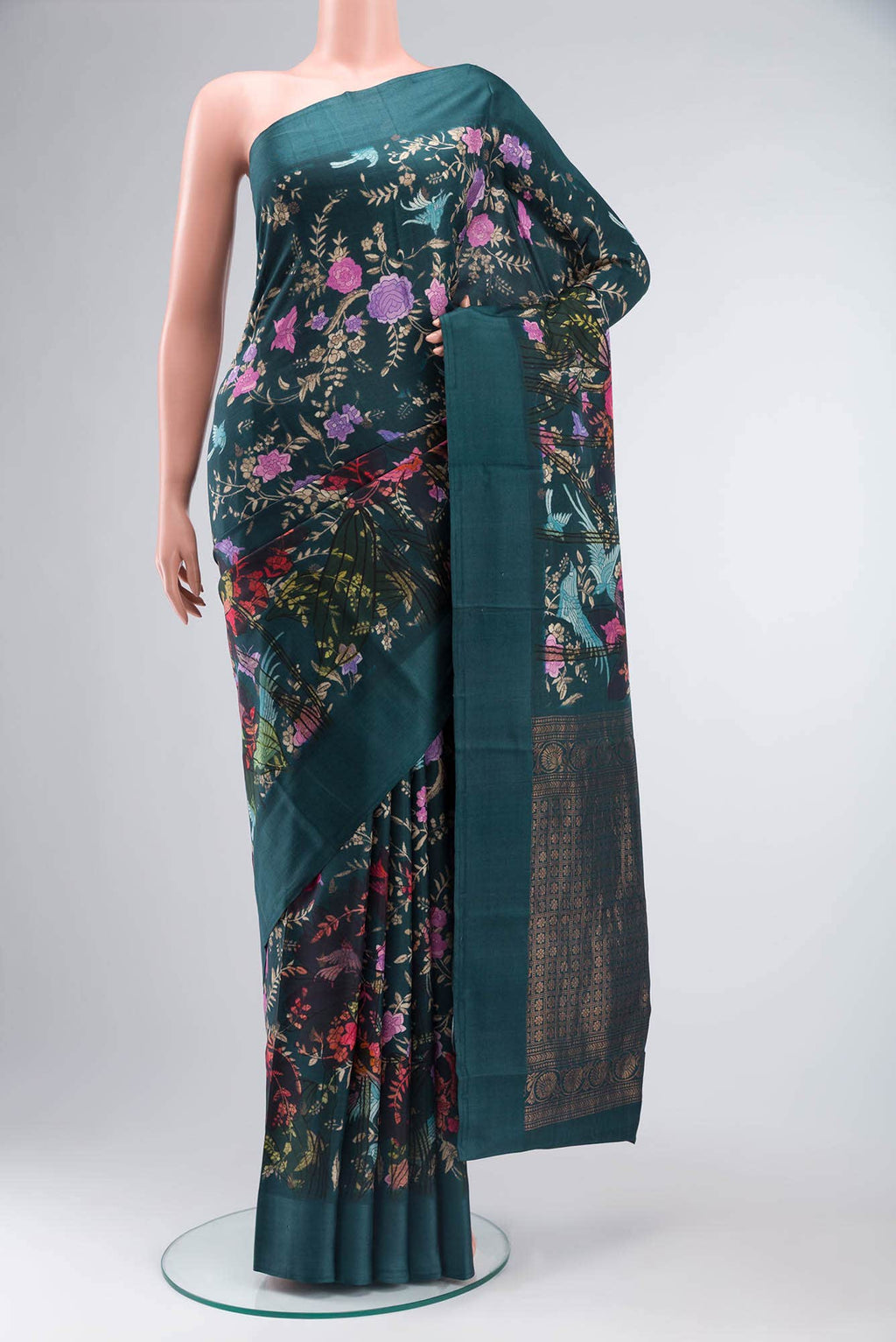 Blue Printed Silk Saree
