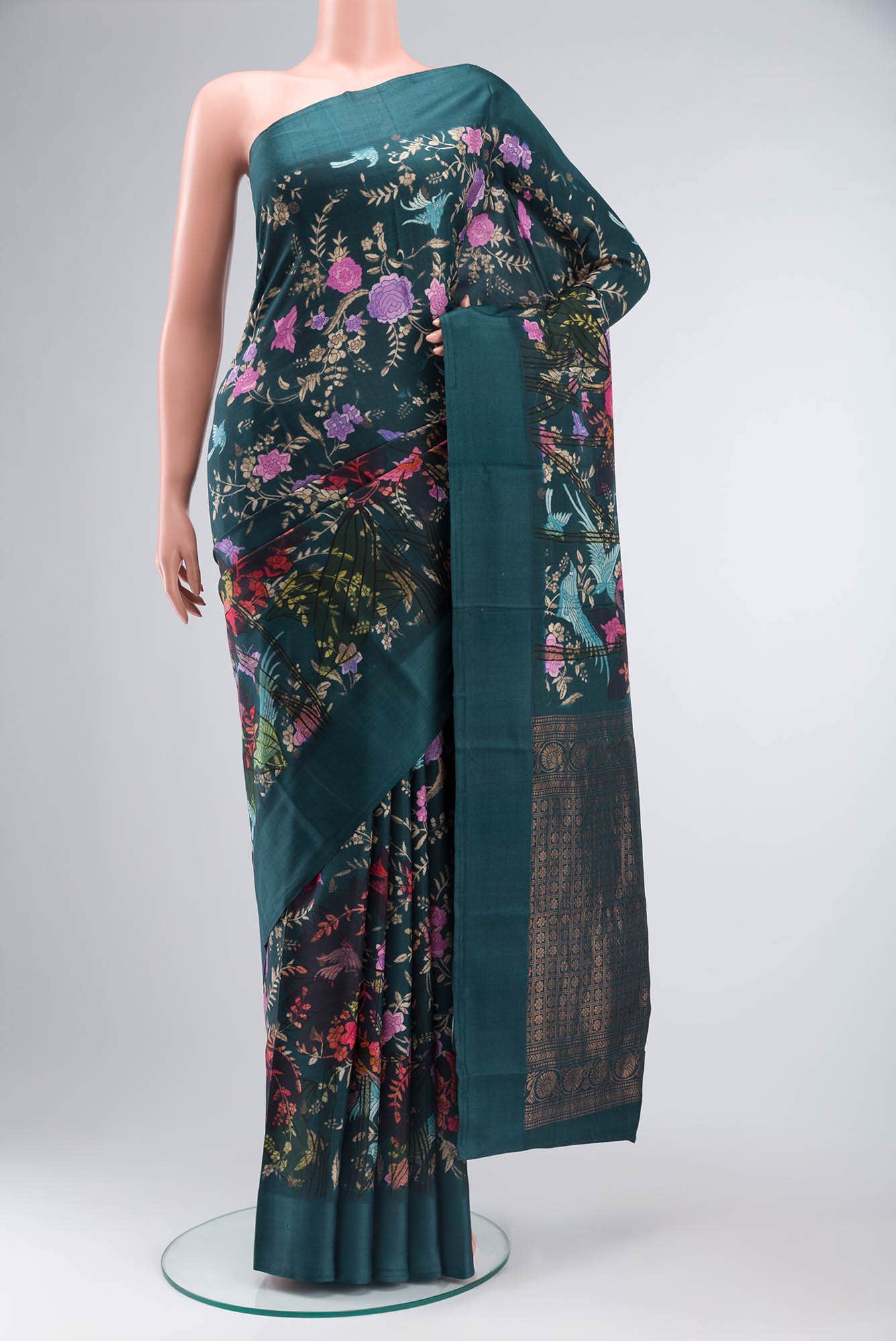Blue Printed Silk Saree