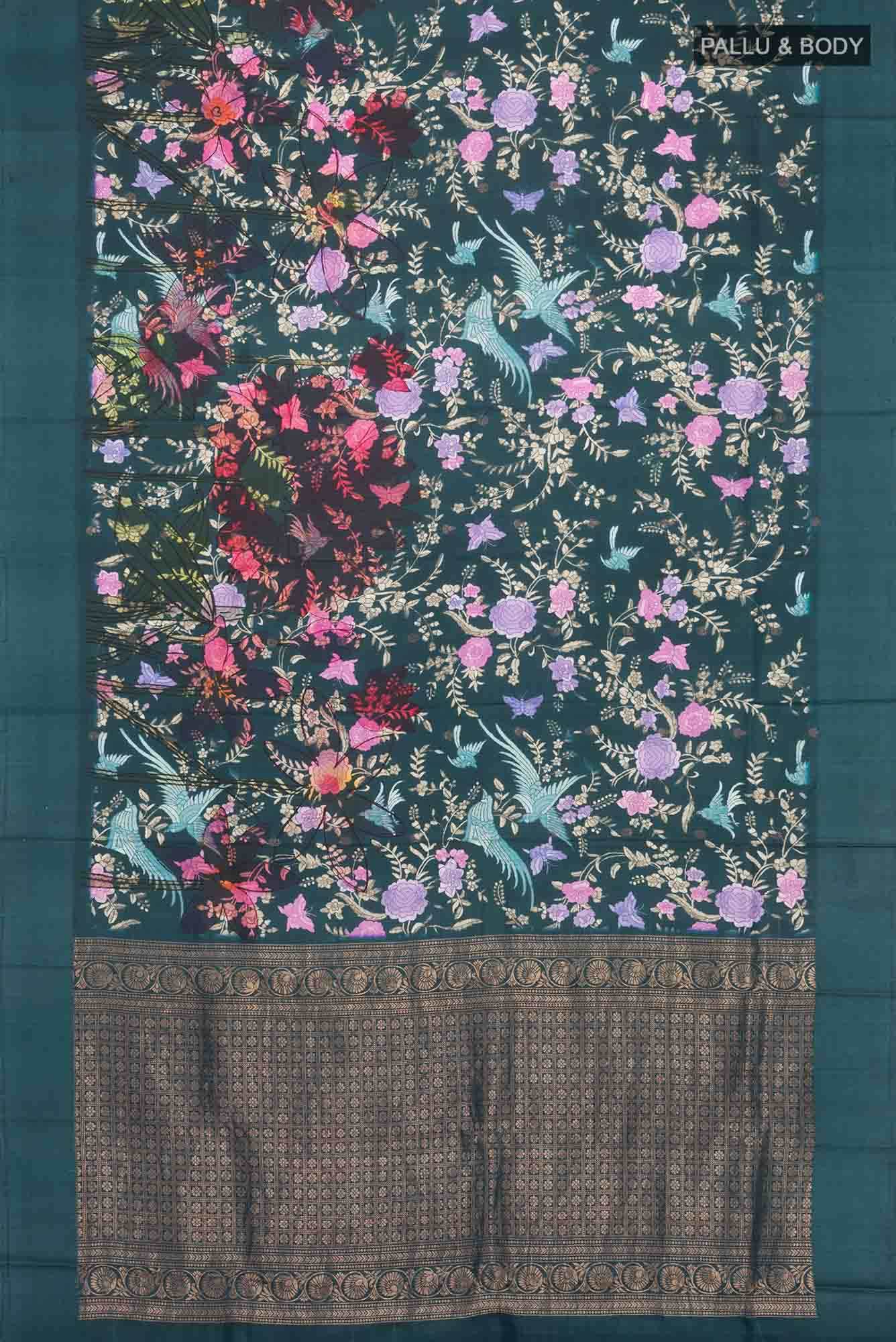Blue Printed Silk Saree