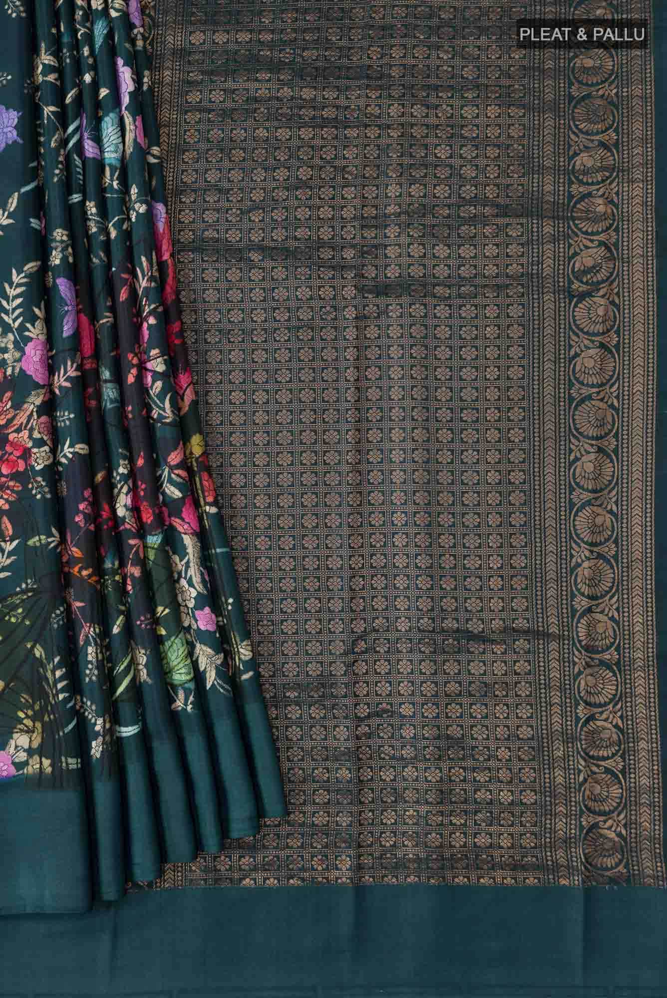 Blue Printed Silk Saree