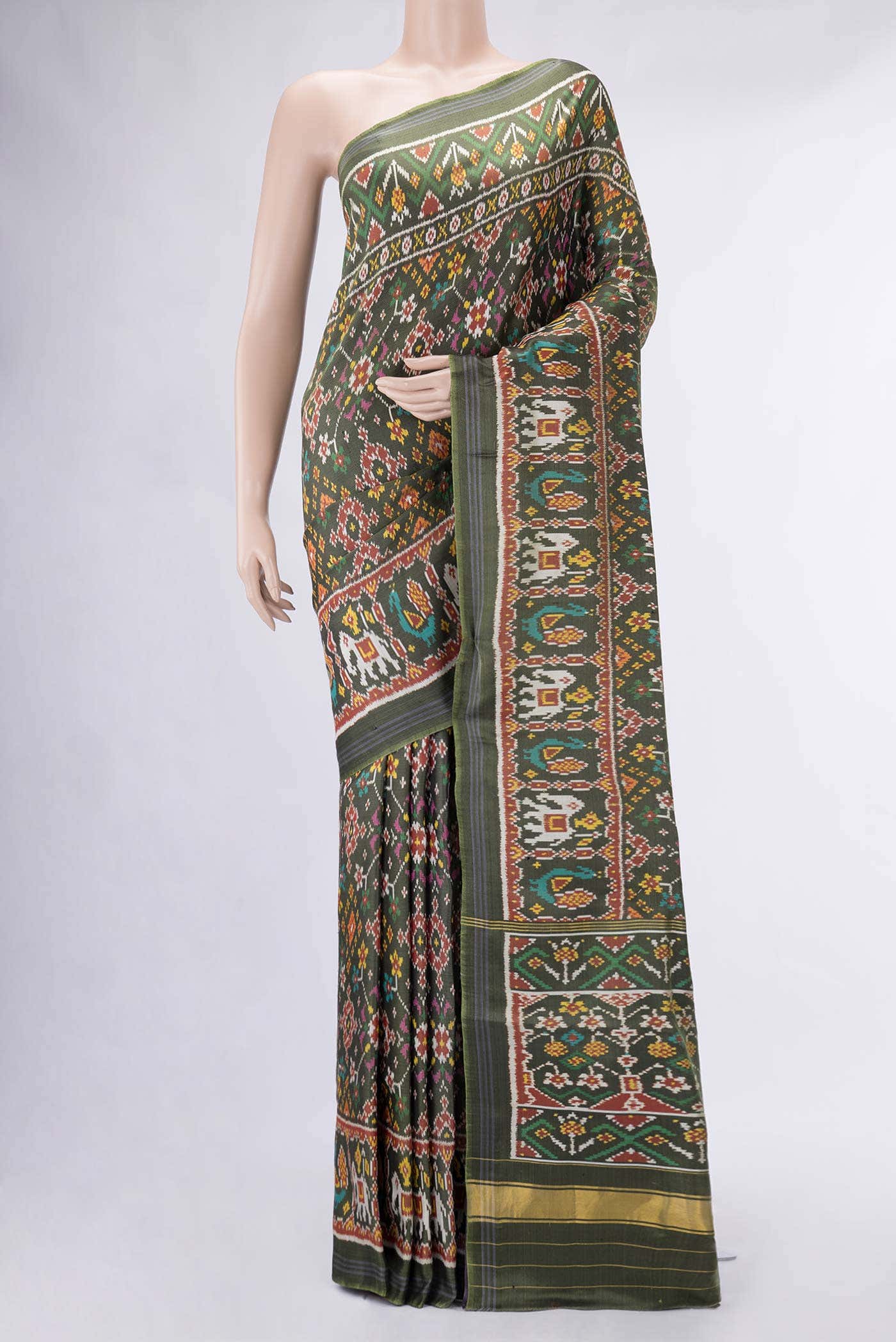 Green Dual Tone Double Ikat Saree