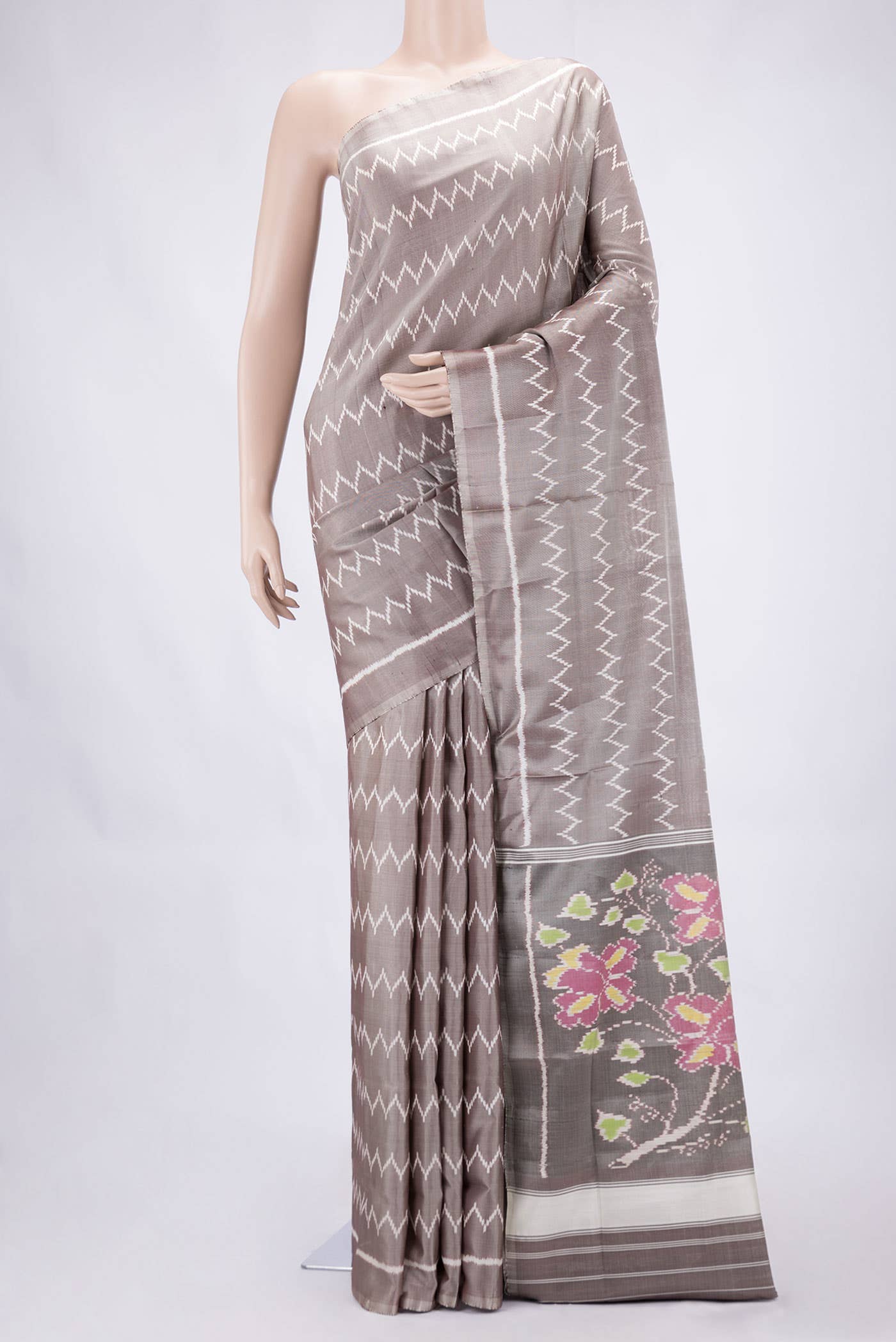 Grey Rajkot Patola Silk Saree
