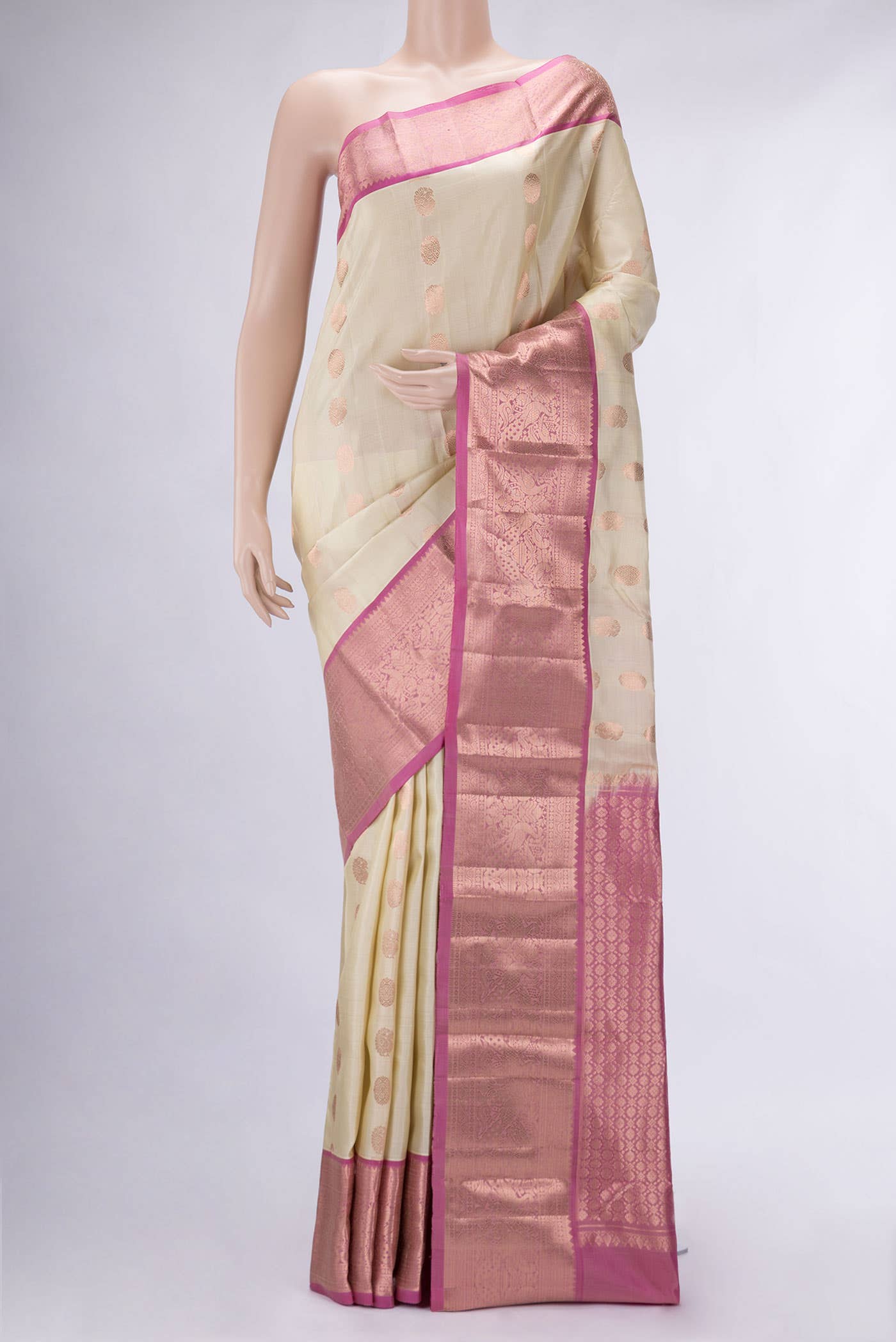 Beige Kanchipuram Silk Saree