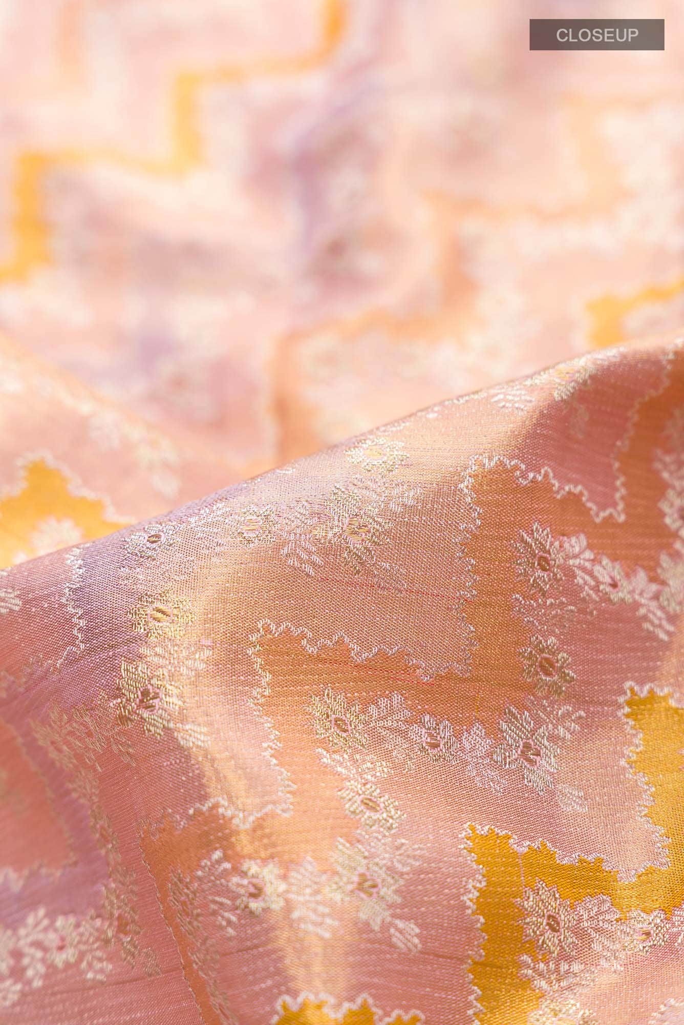 Pure Silk Pure Zari Pink With Laveder Dual Tone Kanchipuram Tissue Saree