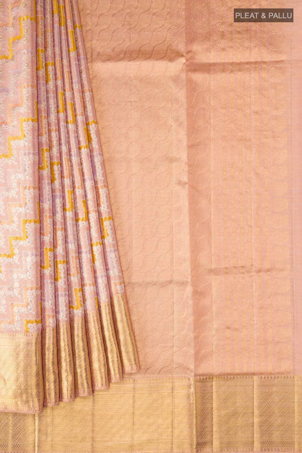 Pure Silk Pure Zari Pink With Laveder Dual Tone Kanchipuram Tissue Saree