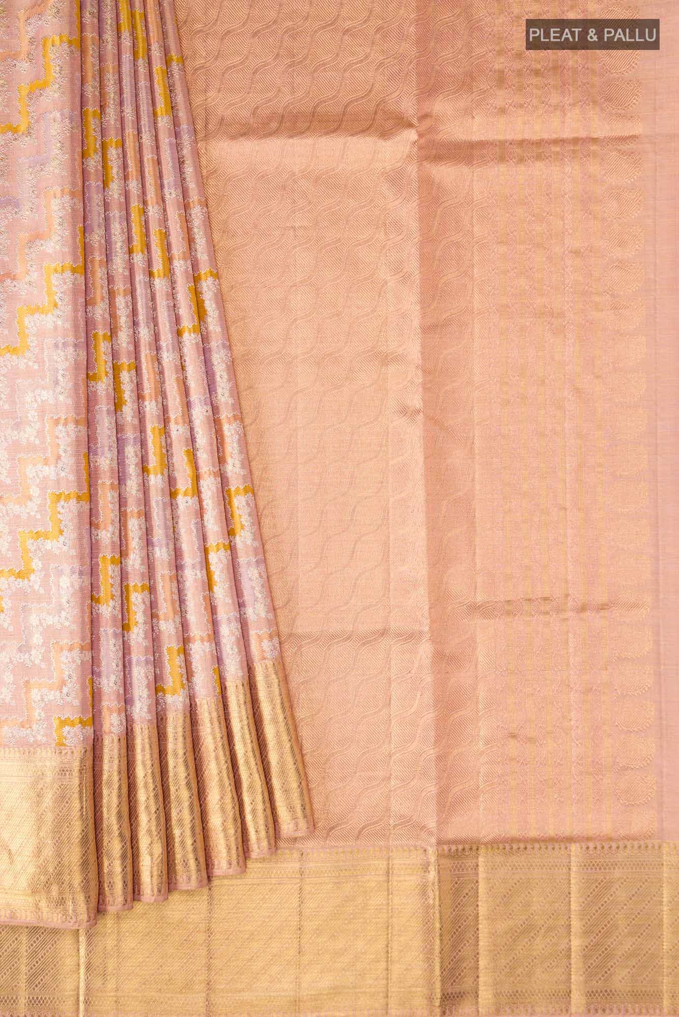 Pure Silk Pure Zari Pink With Laveder Dual Tone Kanchipuram Tissue Saree