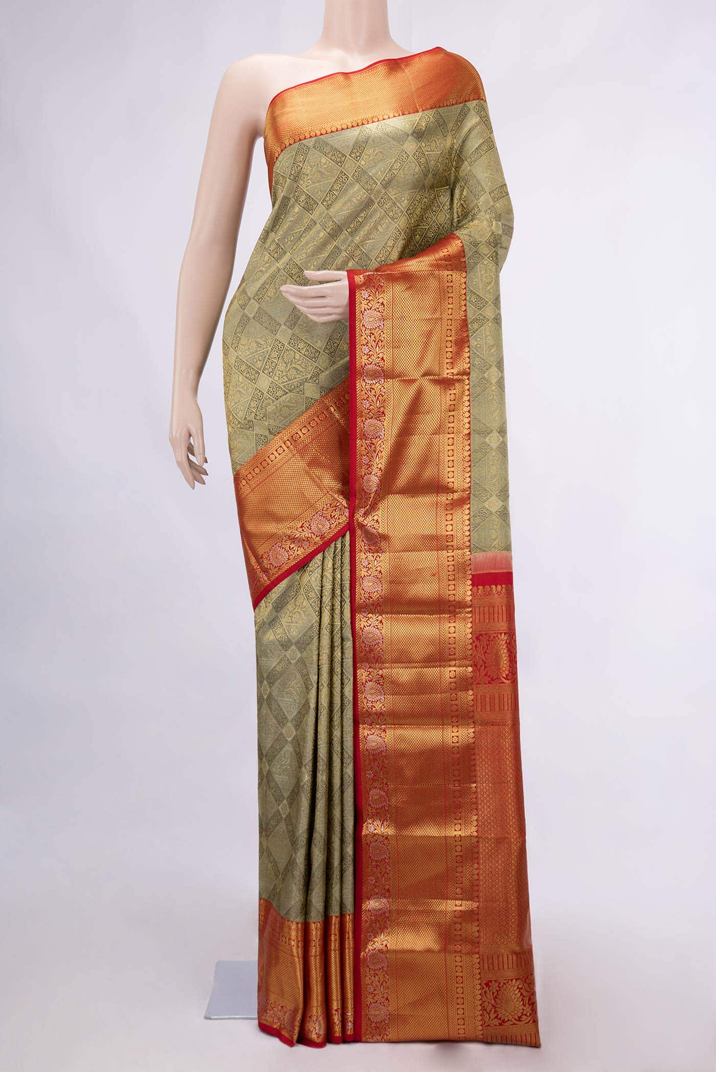 Davys Grey Dual Tone Kanchipuram Silk Saree