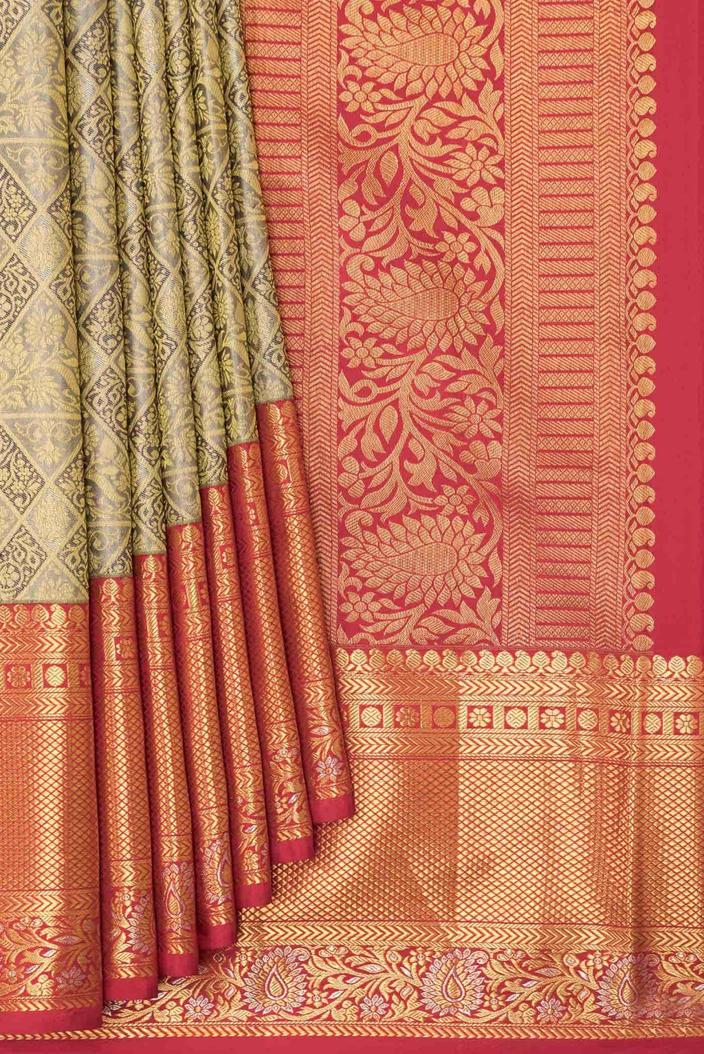Davys Grey Dual Tone Kanchipuram Silk Saree