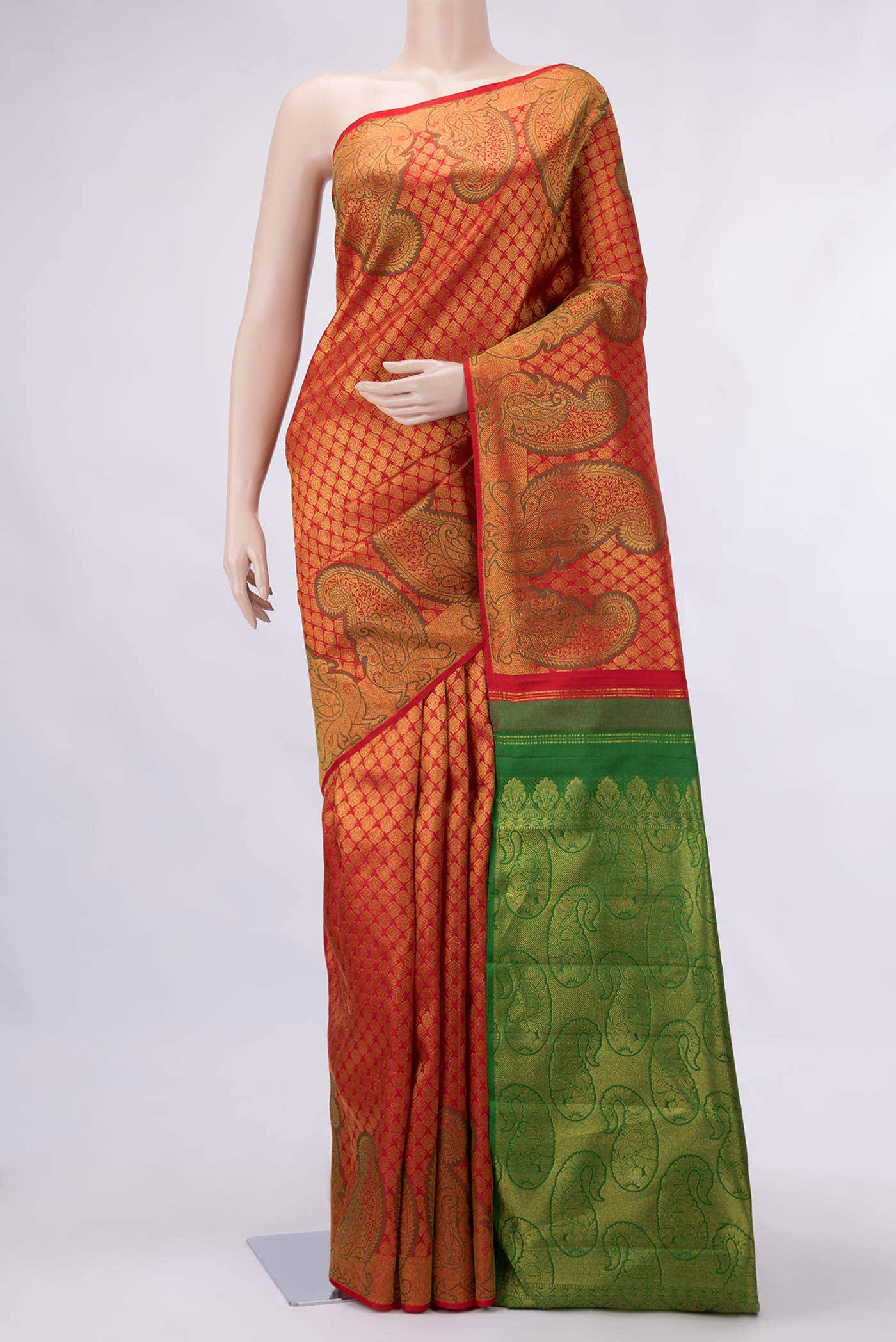 Red Dual Tone Kanchipuram Silk Saree