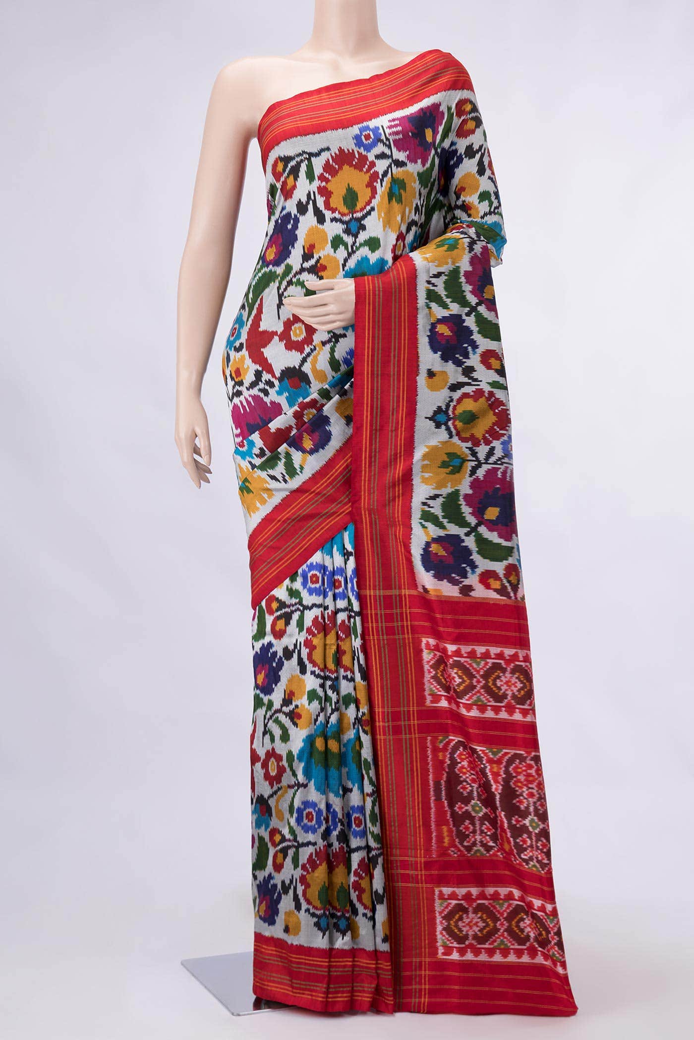 Grey Dual Tone Double Ikat Saree