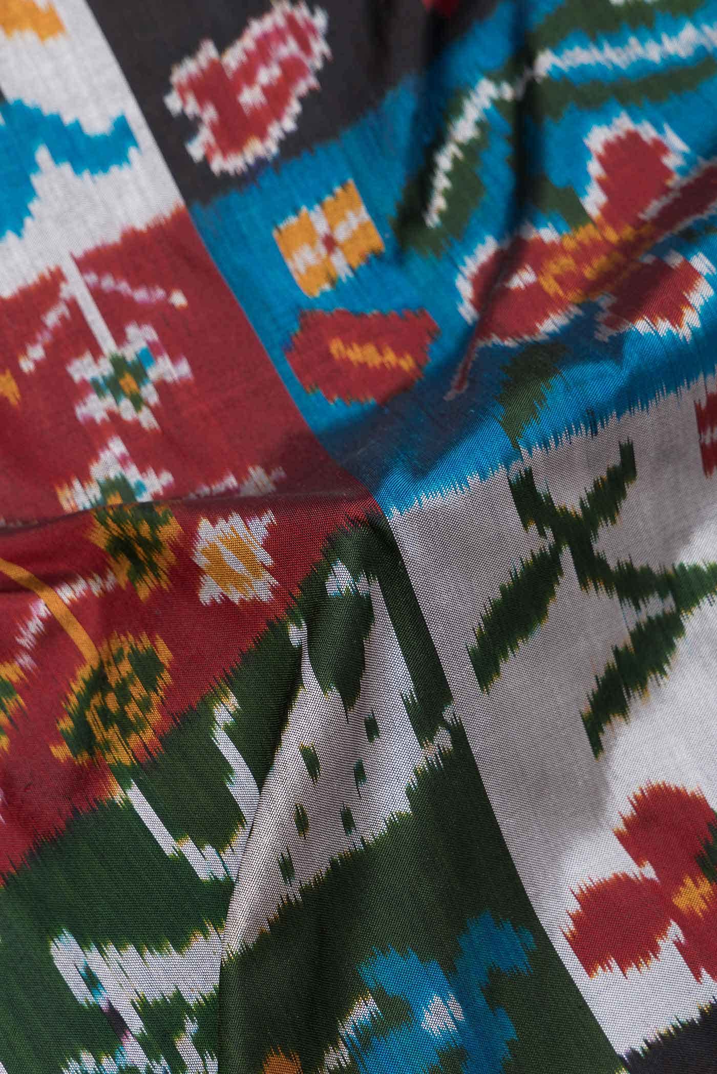 Green Maroon and Grey Dual Tone Double Ikat Saree