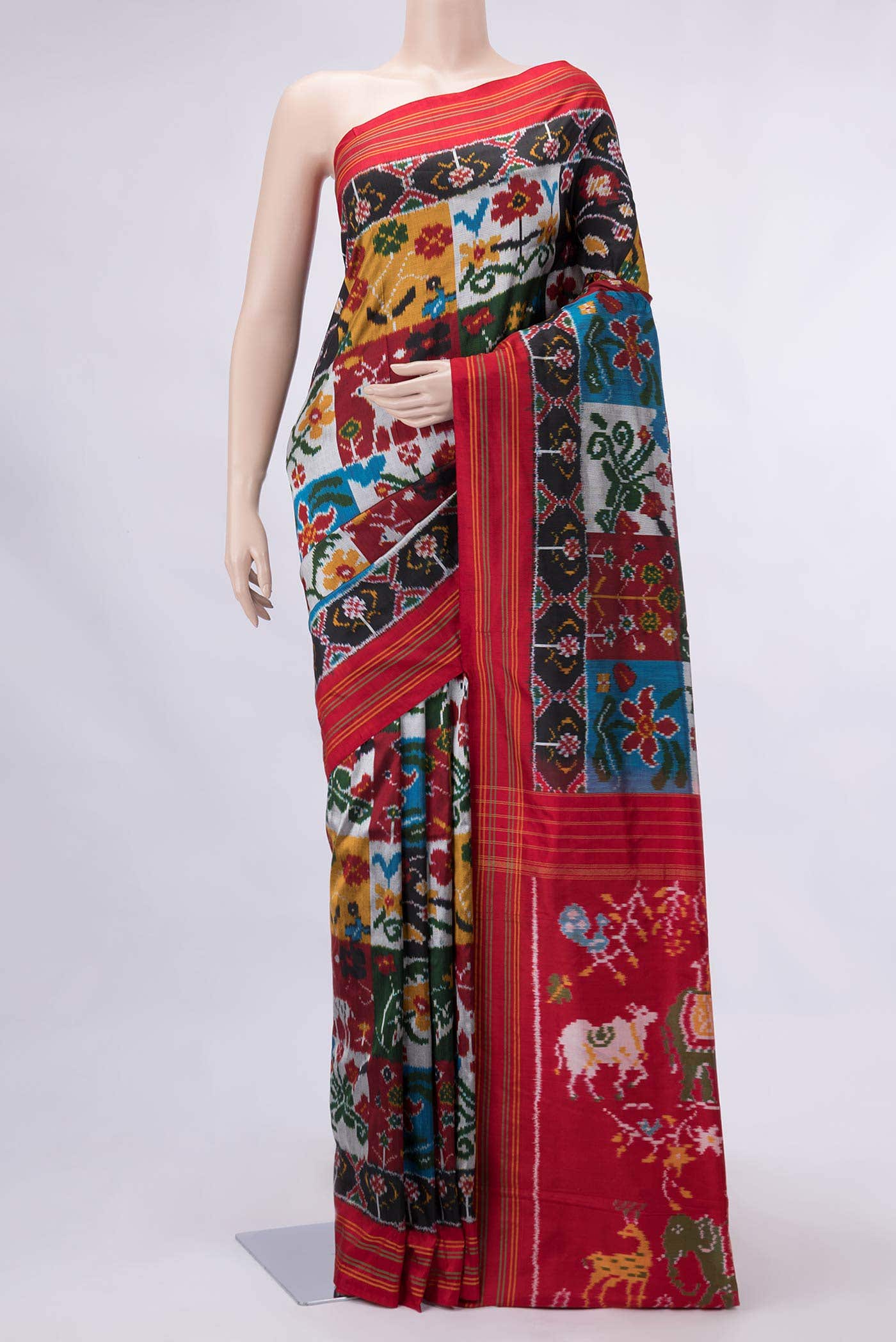 Green Maroon and Grey Dual Tone Double Ikat Saree