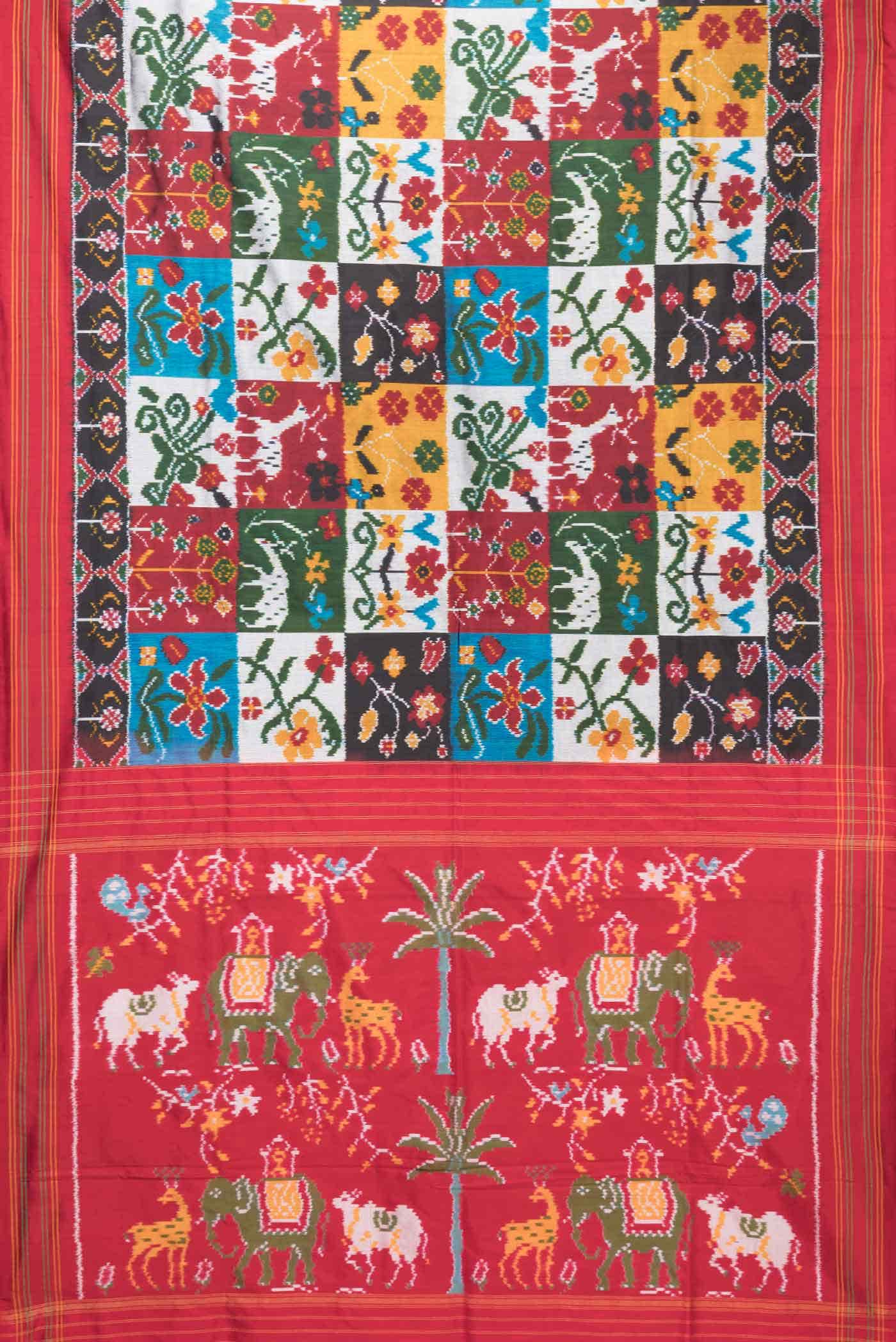 Green Maroon and Grey Dual Tone Double Ikat Saree