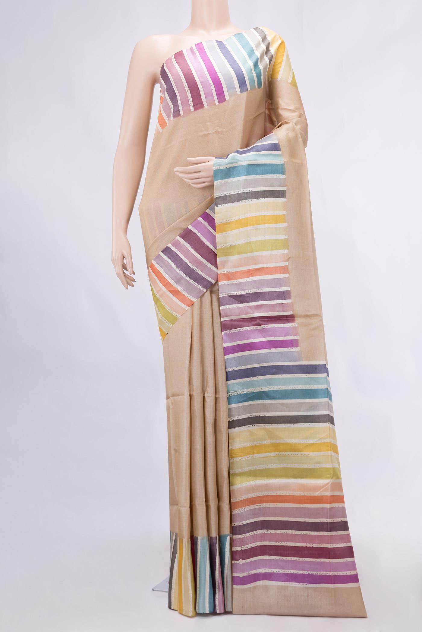 Beige Tussar Silk Saree