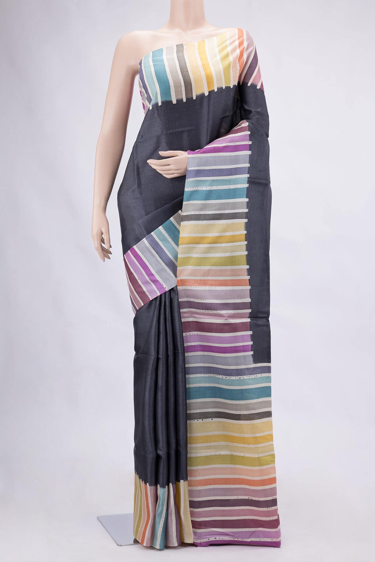 Navy Blue Tussar Silk Saree