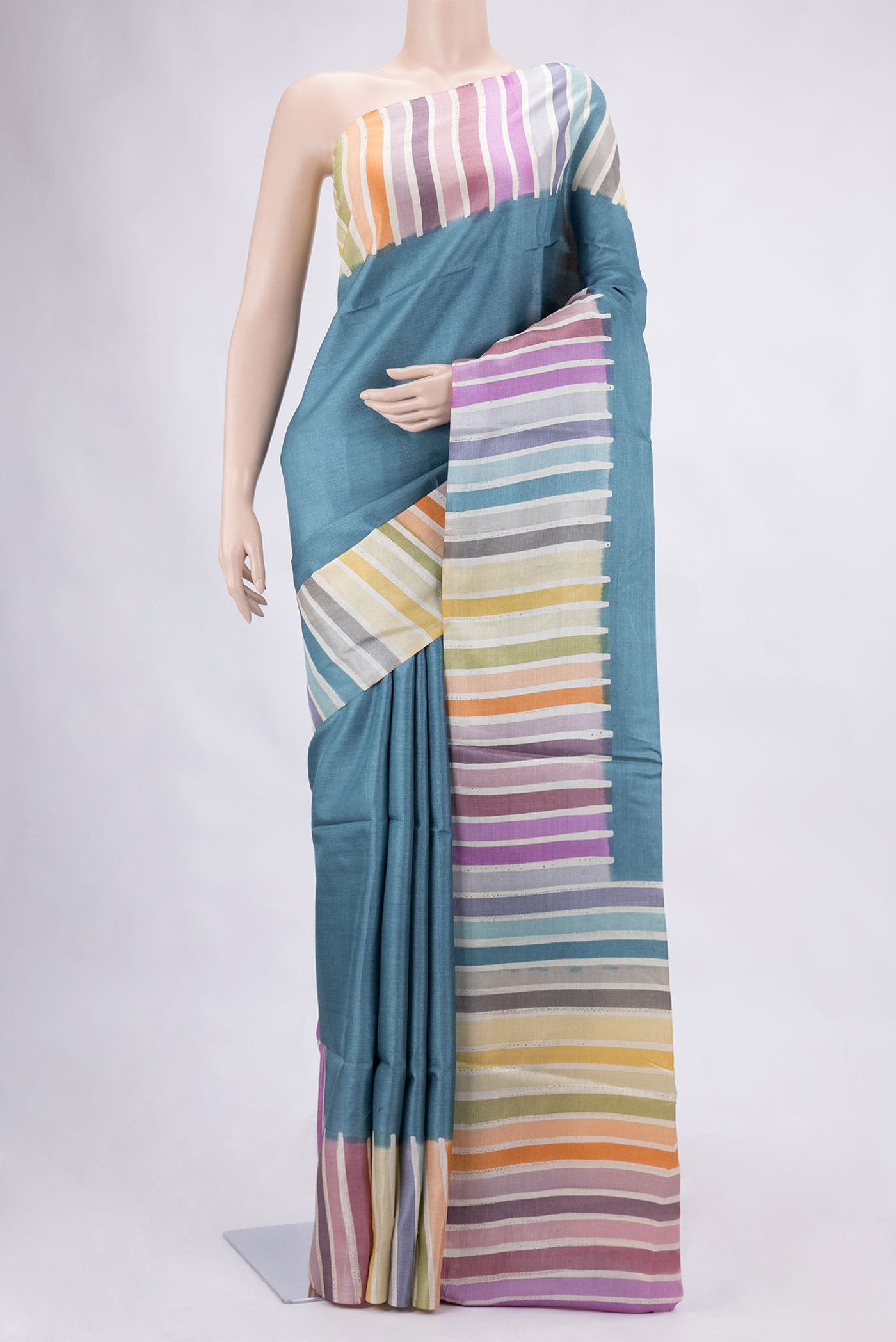 Sky Blue Dual Tone Tussar Silk Saree