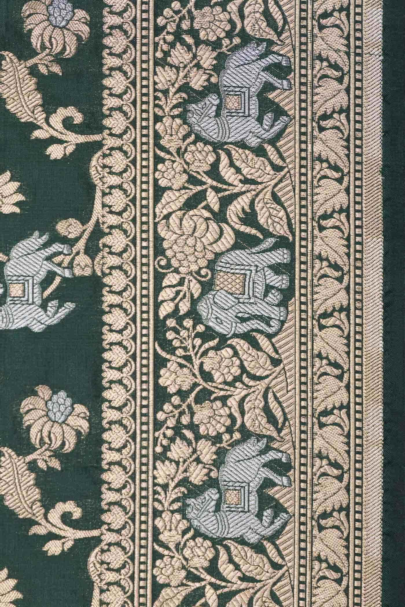 Bottle Green Dual Tone Banarasi Silk Saree