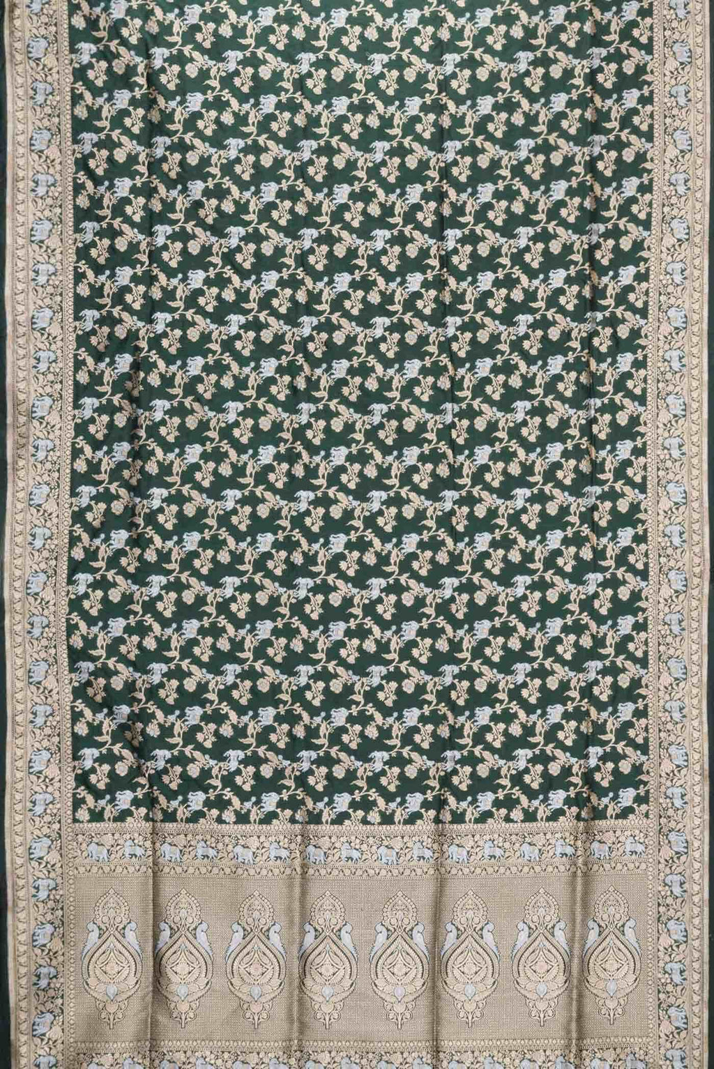 Bottle Green Dual Tone Banarasi Silk Saree