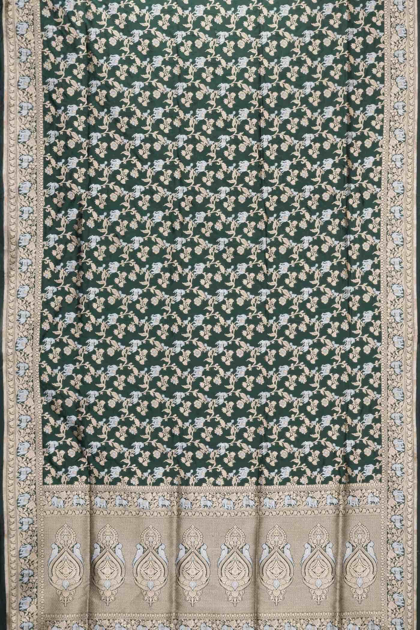 Bottle Green Dual Tone Banarasi Silk Saree