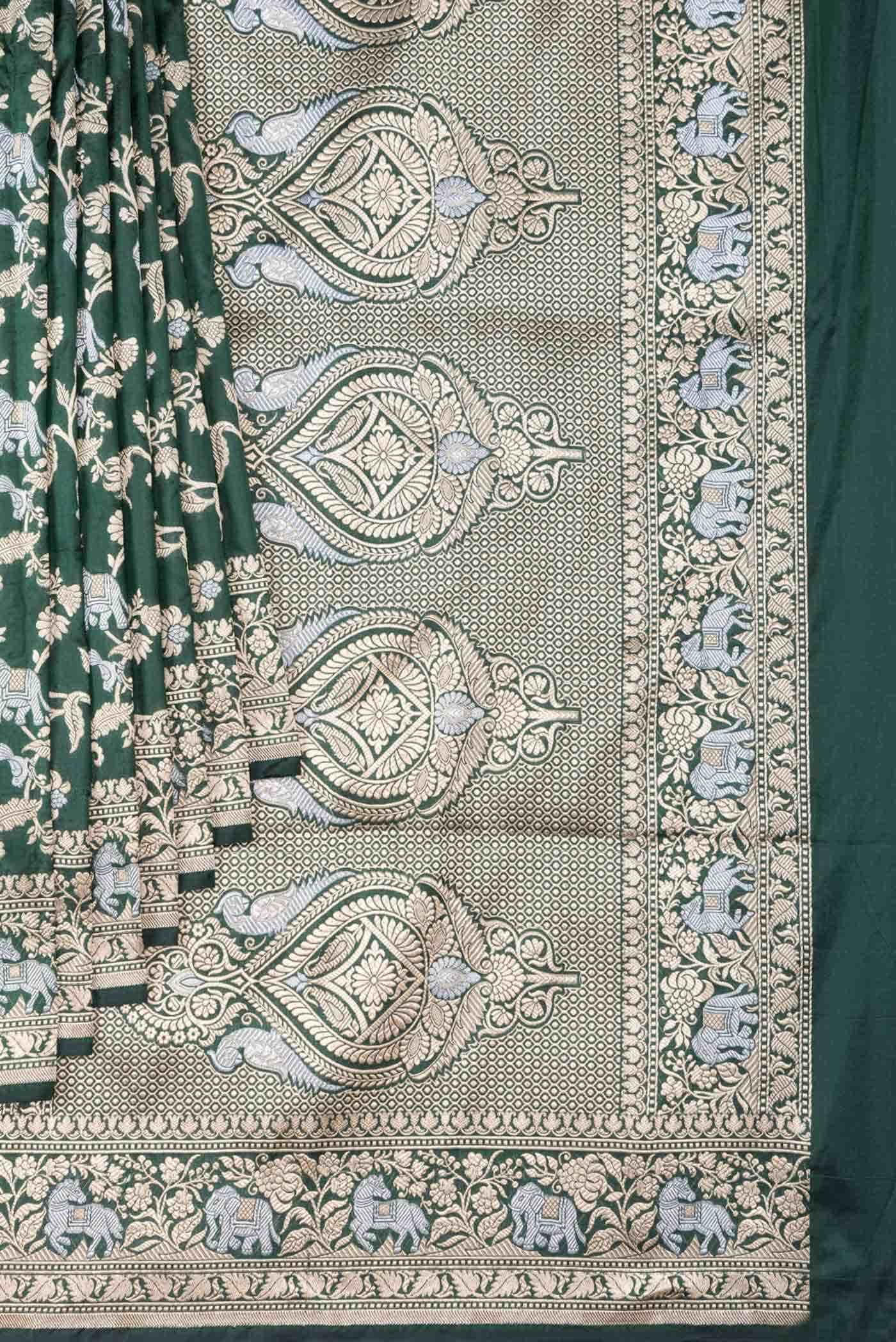 Bottle Green Dual Tone Banarasi Silk Saree