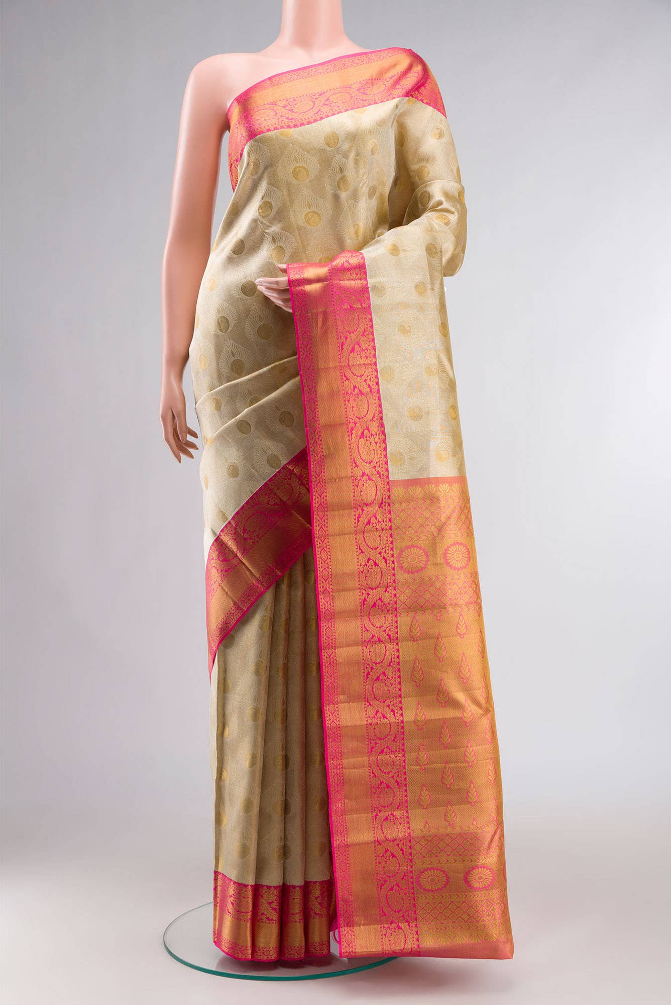 Beige Kanchipuram Tissue Silk Saree