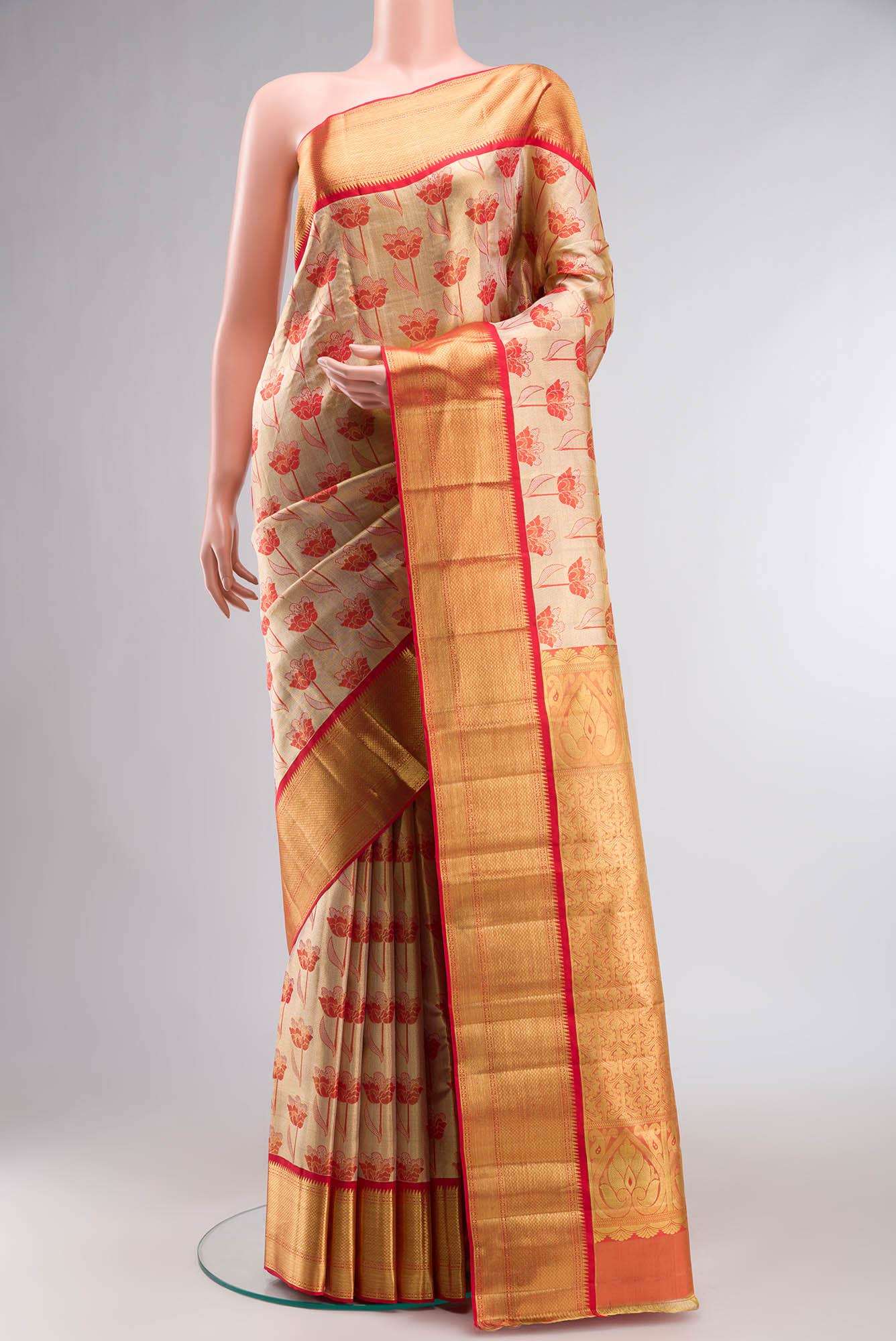 Beige Kanchipuram Tissue Silk Saree