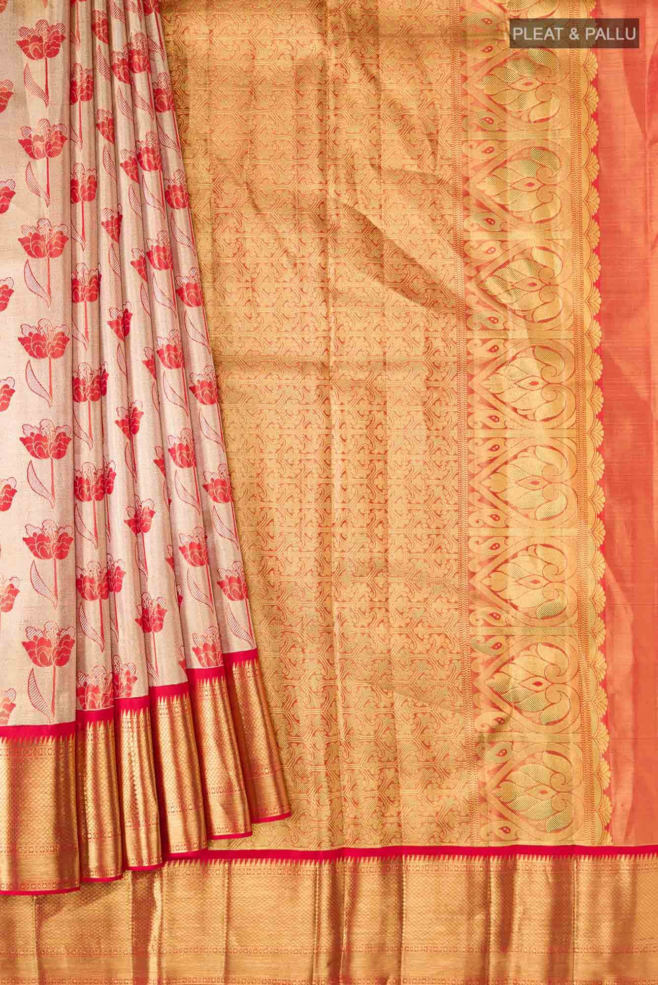 Beige Kanchipuram Tissue Silk Saree